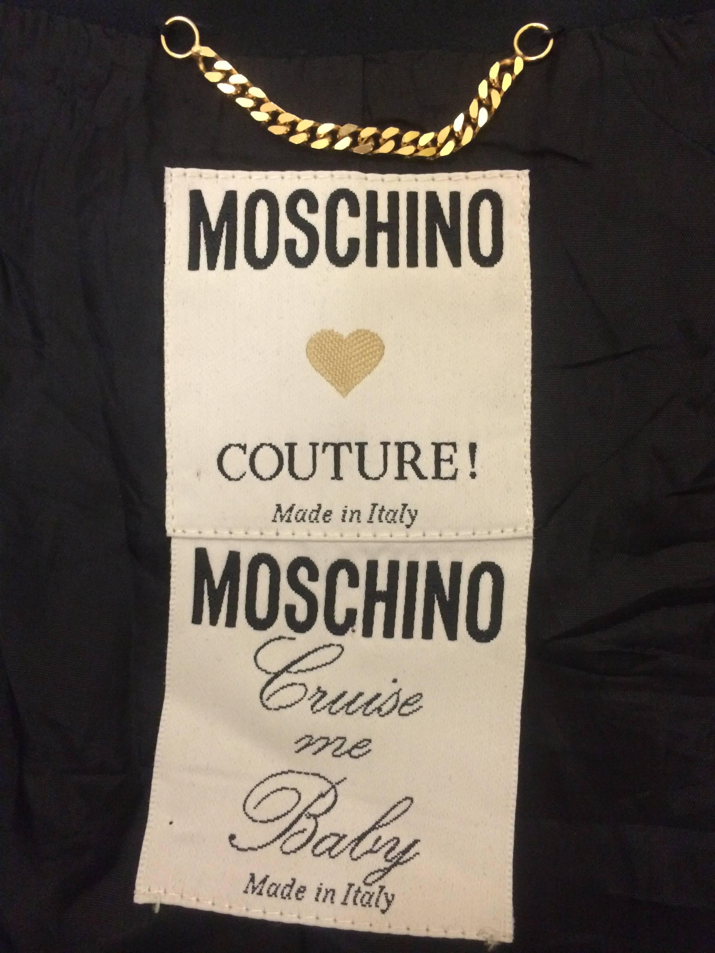 Moschino Couture! 80s Cruise Me Baby Navy Love Boat Jacket with Heart Buttons In Good Condition In San Francisco, CA