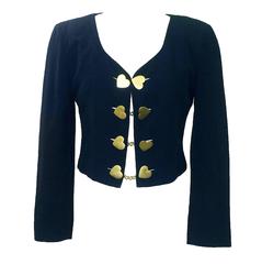 Moschino Couture! 80s Cruise Me Baby Navy Love Boat Jacket with Heart Buttons