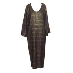 Geoffrey Beene 1980s Purple and Gold Metallic Caftan Kaftan Dress