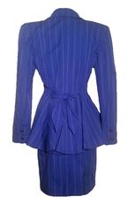 Patrick Kelly 1980s Blue & White Pinstripe Peplum Skirt Suit with Anchor Buttons
