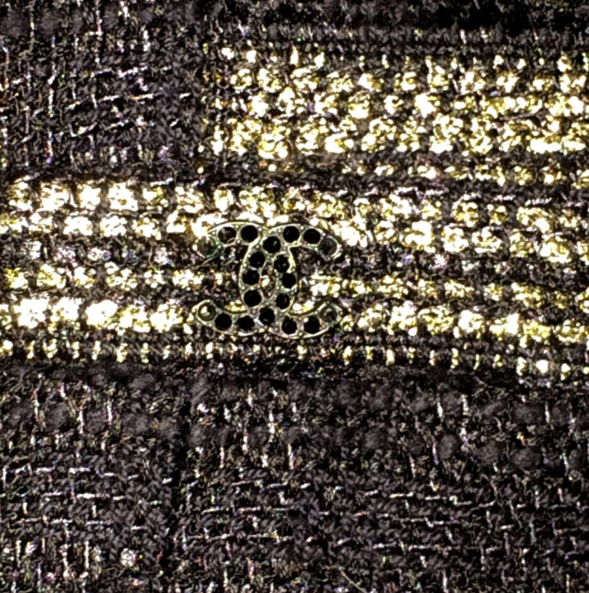 Black Chanel 06A Navy and Silver Tweed Skirt Suit 