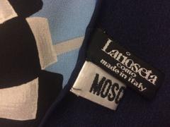 Moschino 90's Beach Umbrella Sea Gull Print Blue and Black Silk Scarf