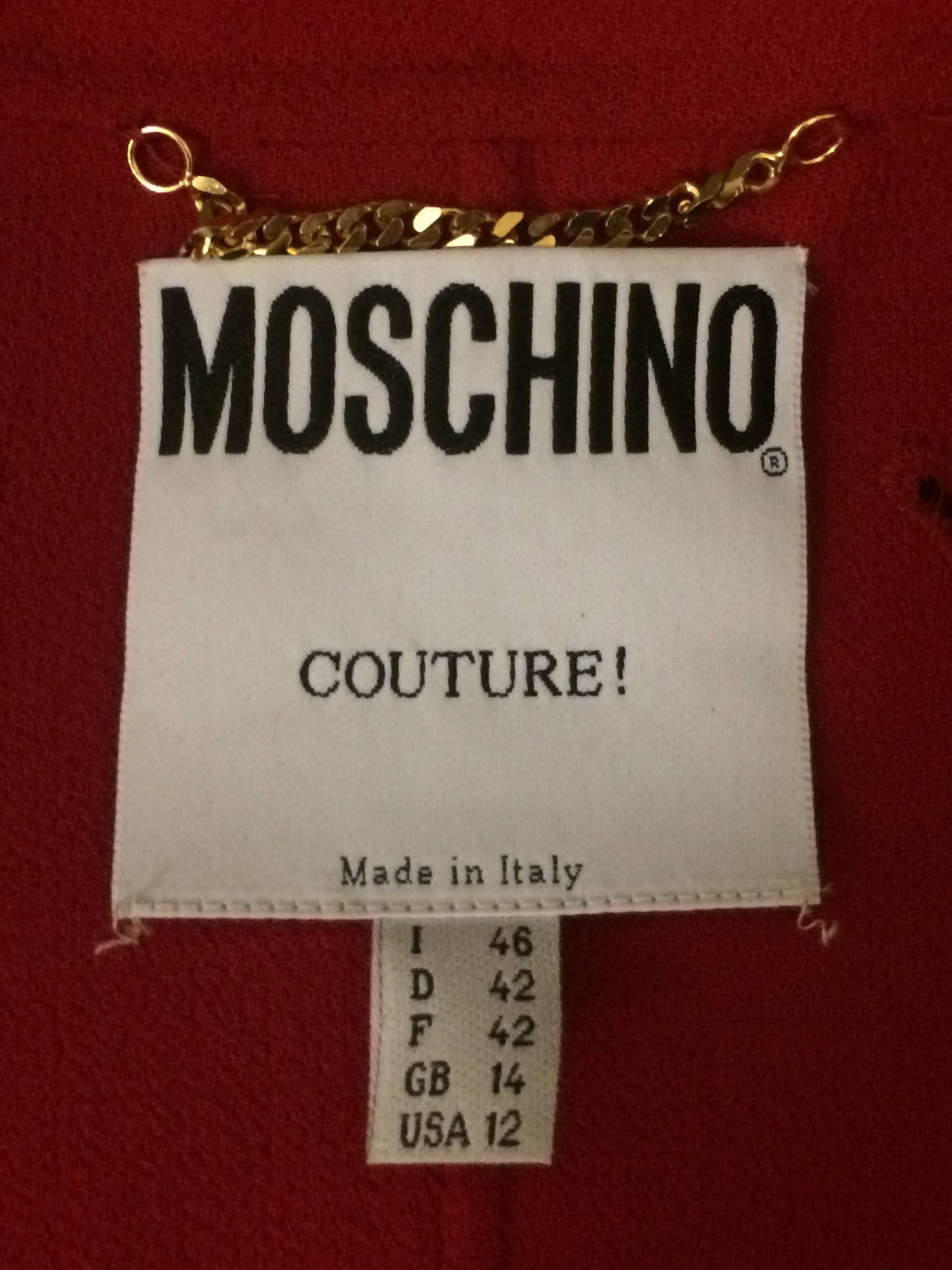 Moschino Couture! 80s Red Buttonhole Blazer Jacket  In Excellent Condition In San Francisco, CA