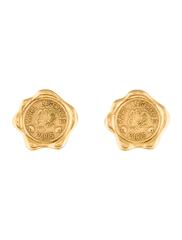Karl Lagerfeld Vintage 90s Gold Tone Wax Seal Coin Stamp Earrings Clip On