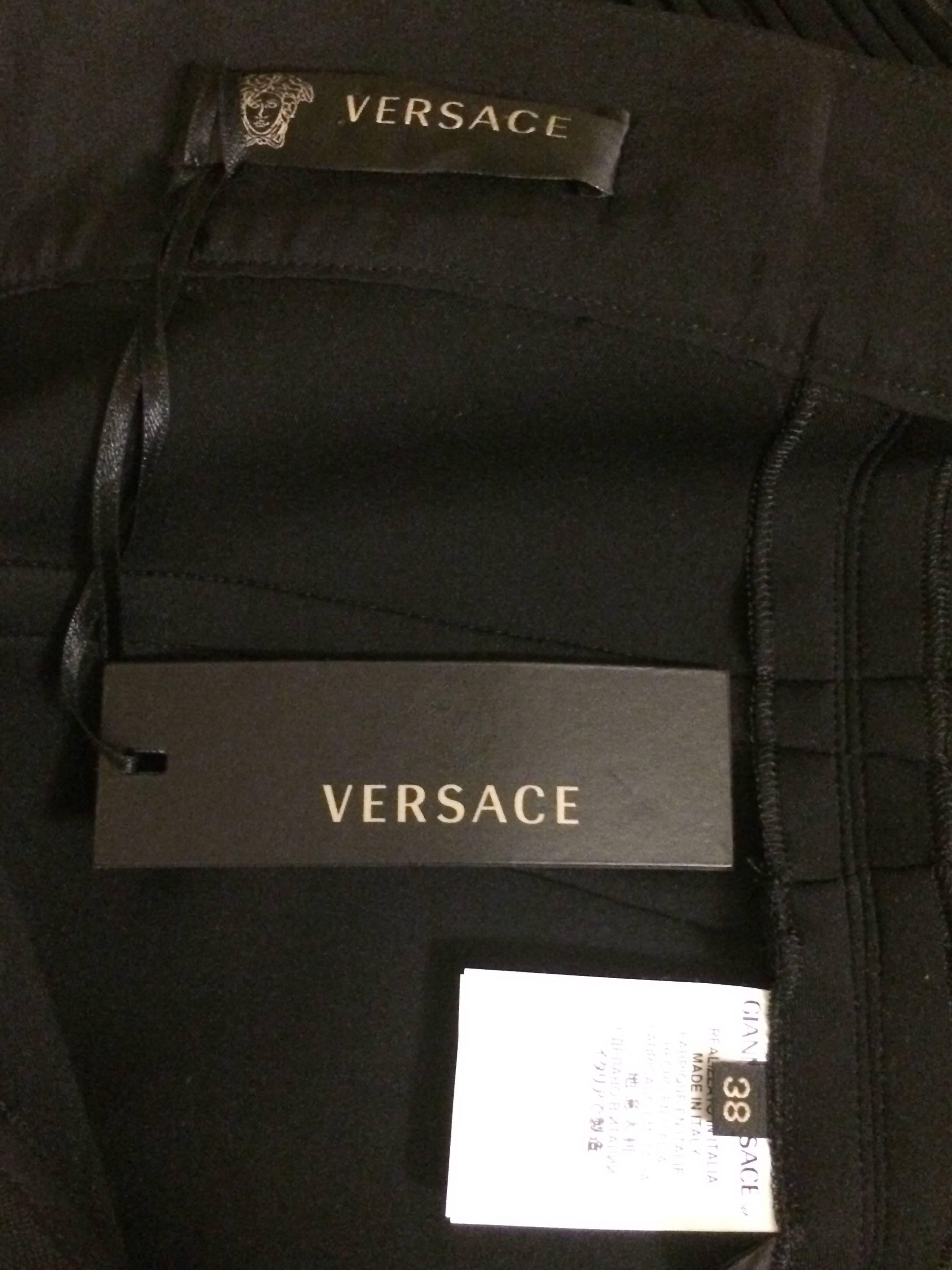 Versace New with Tags Black Pencil Skirt with Pleated Overlay and Gold Studs In New Condition In San Francisco, CA
