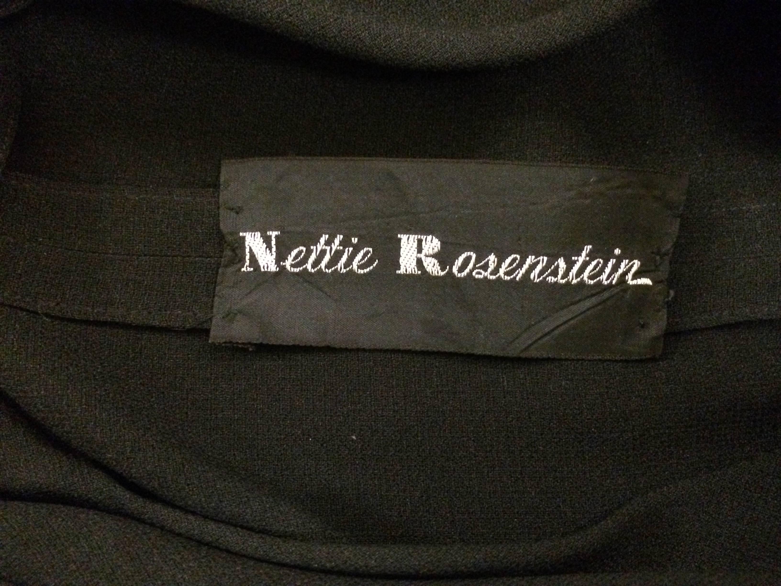 Women's Nettie Rosenstein 1940's Black Crepe Evening Dress with Bow Back