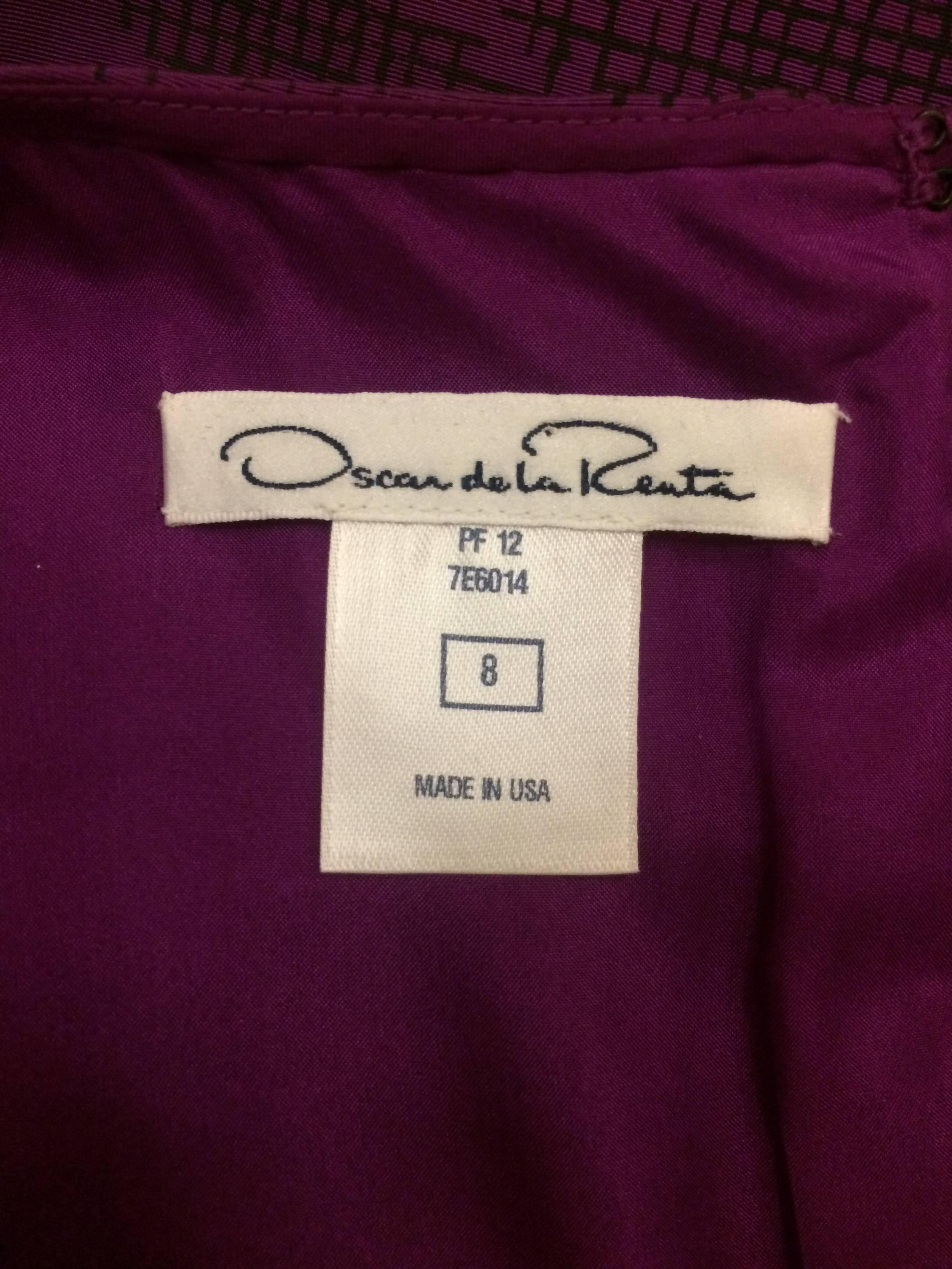 Black Oscar de la Renta Purple Ombre Houndstooth Check Silk Cocktail Dress