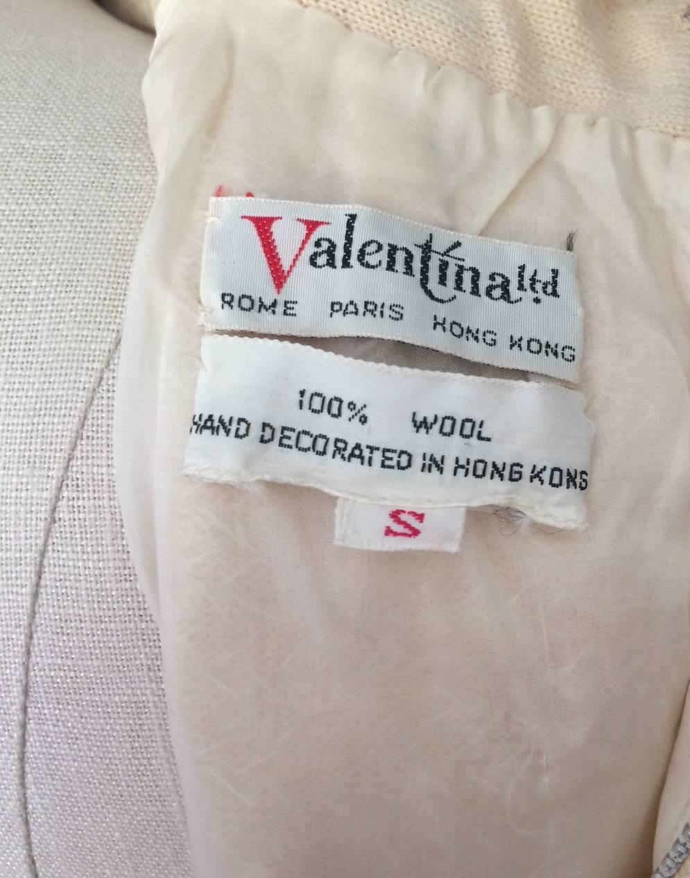 Women's Valentina Ltd 1960s Heavily Beaded/Sequined Cream Mock Turtleneck Sweater Top
