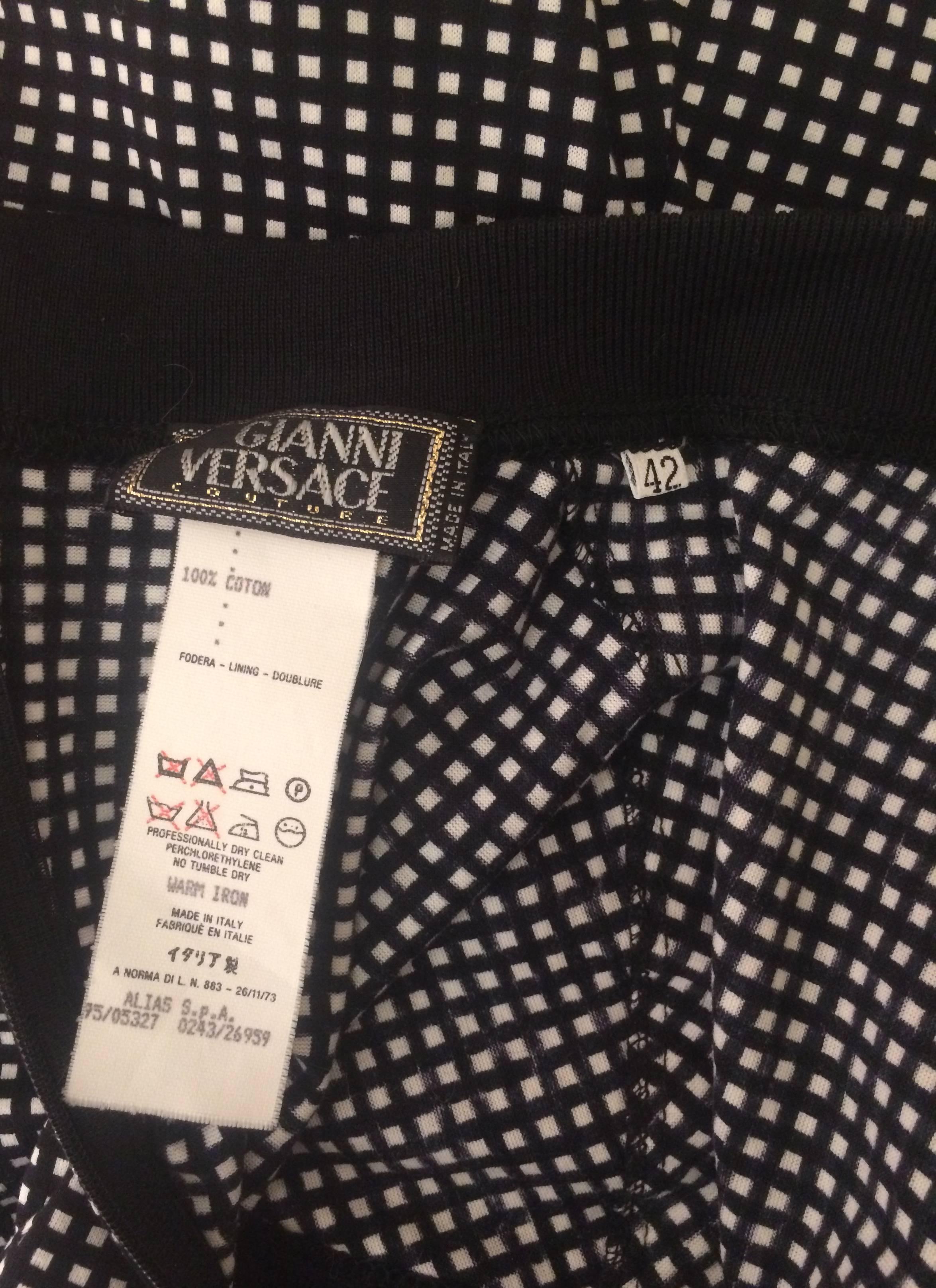 Gianni Versace Black and White Check T Shirt Cut Top, 1990s  In Excellent Condition In San Francisco, CA