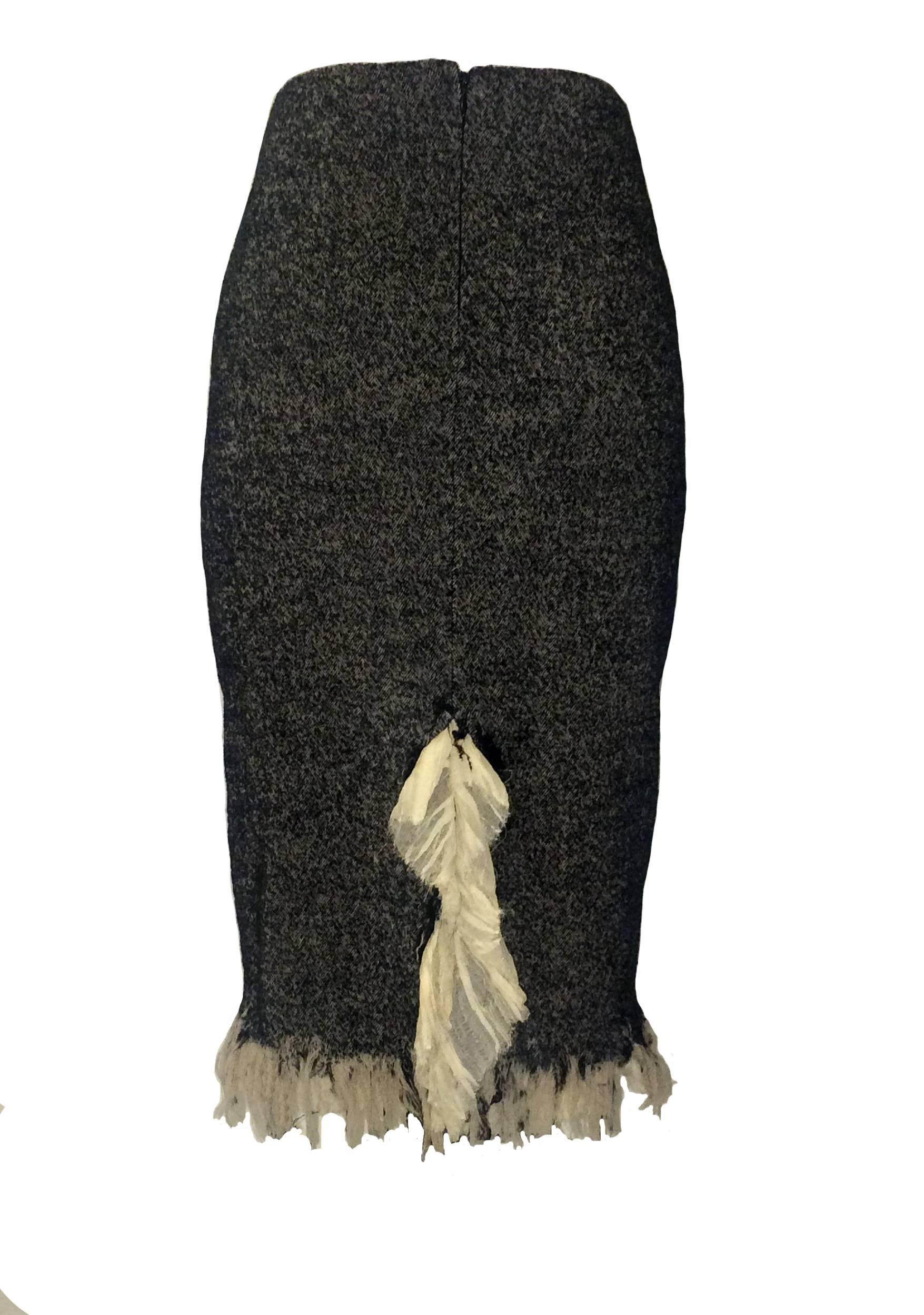 Alexander McQueen 2010 Herringbone Tweed Distressed Ruffle Skirt Jacket ...