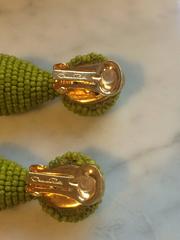 Oscar de la Renta Chartreuse Green Beaded Tassel Earrings