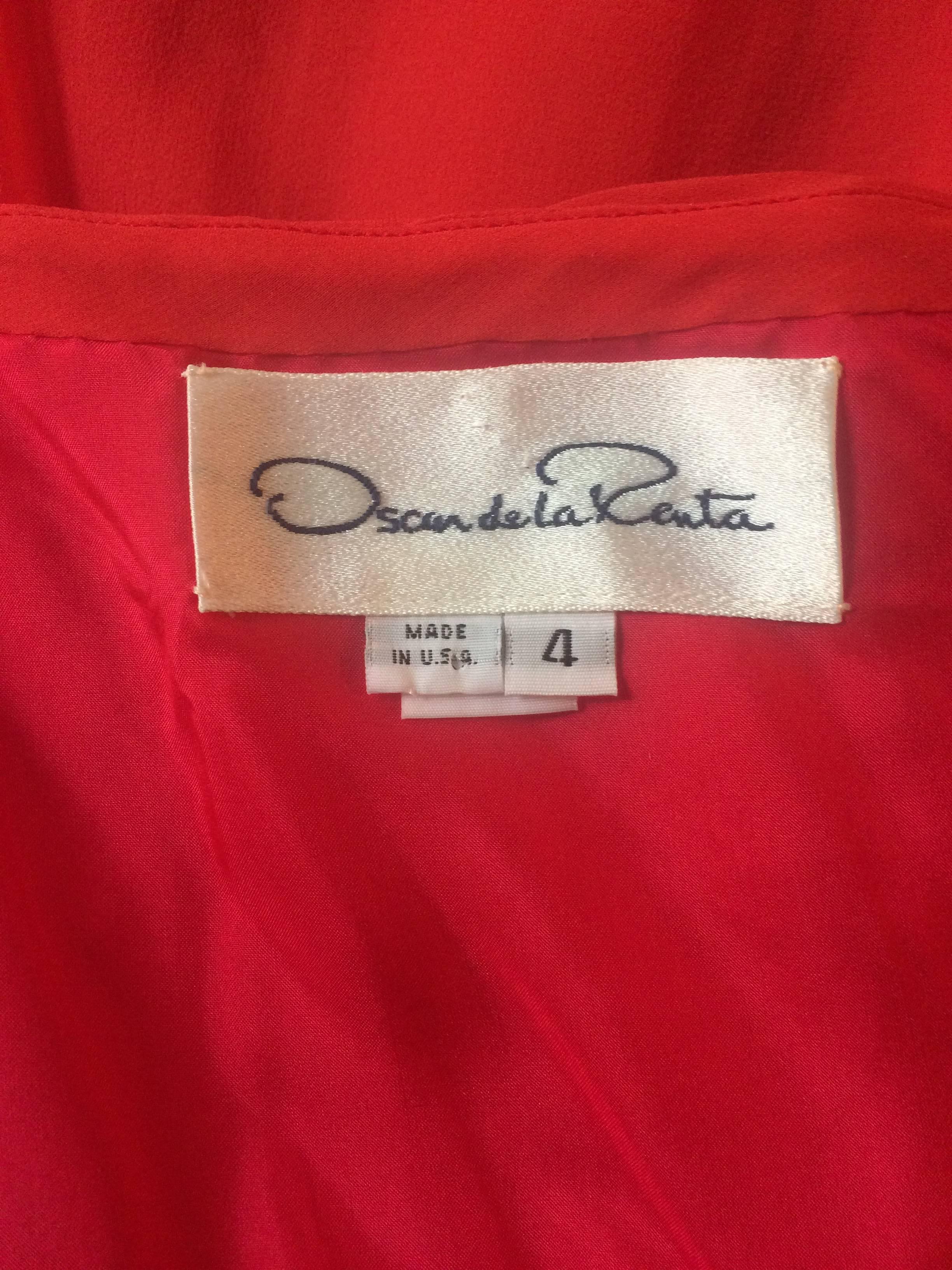Oscar de la Renta Red Silk Chiffon Tiered Skirt Party Dress, 1990s In Excellent Condition In San Francisco, CA