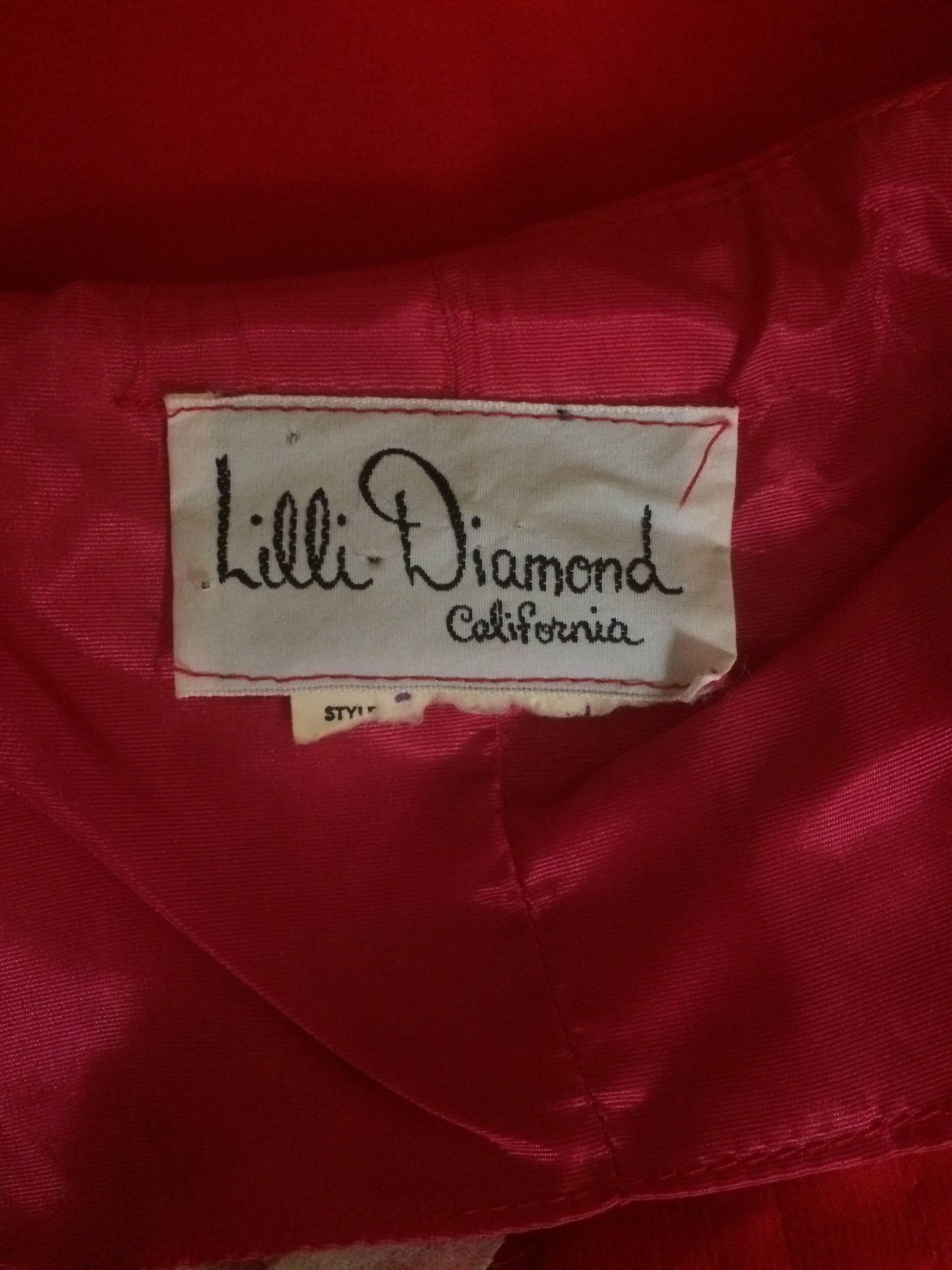 Lilli Diamond 1970s Bright Red Crinkle Crepe Shift with Giant Bow at Shoulder For Sale 1