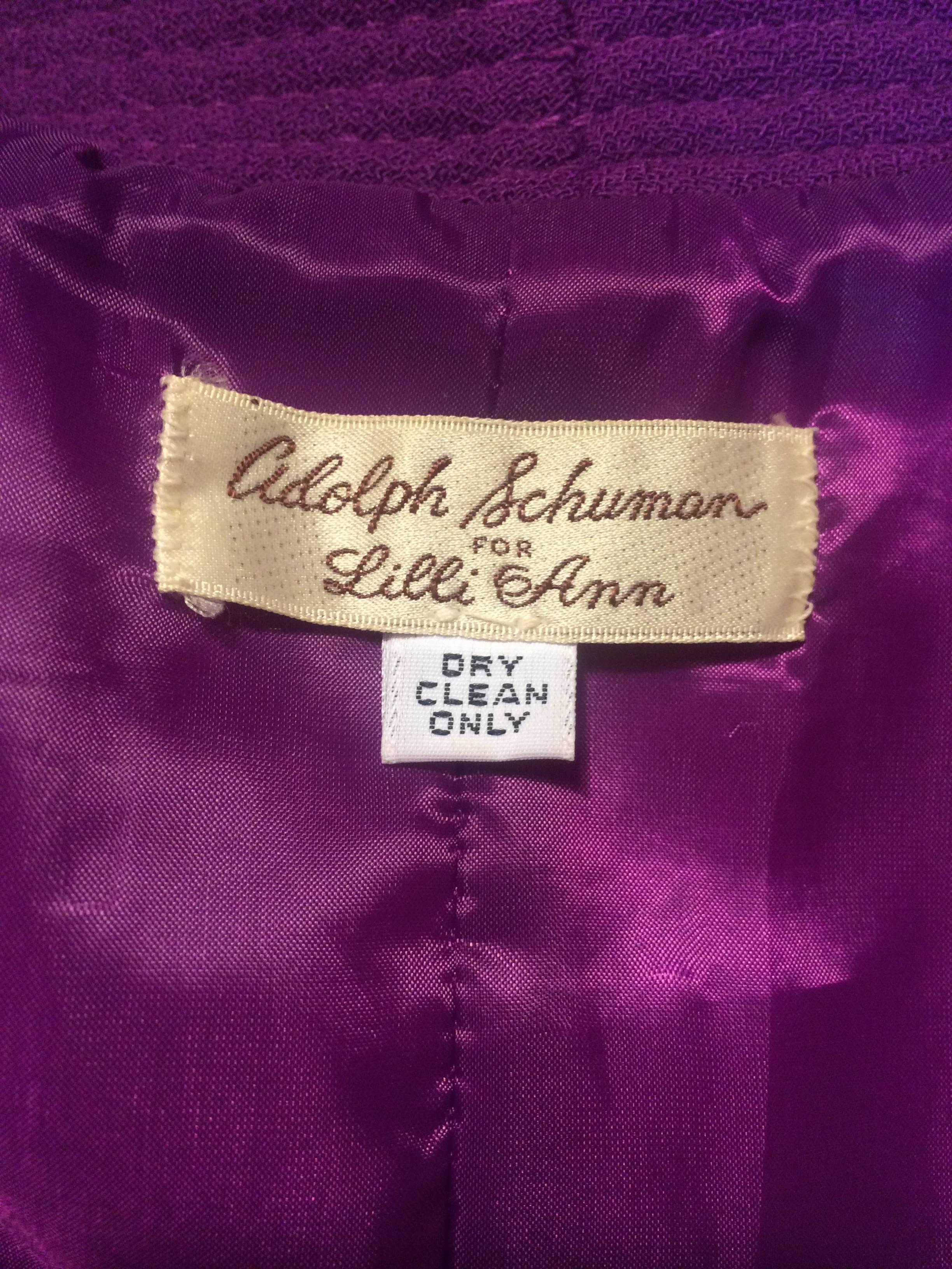 Women's Adolph Schuman for Lilli Ann 1970s Purple Crepe Short Blouson Bomber Jacket