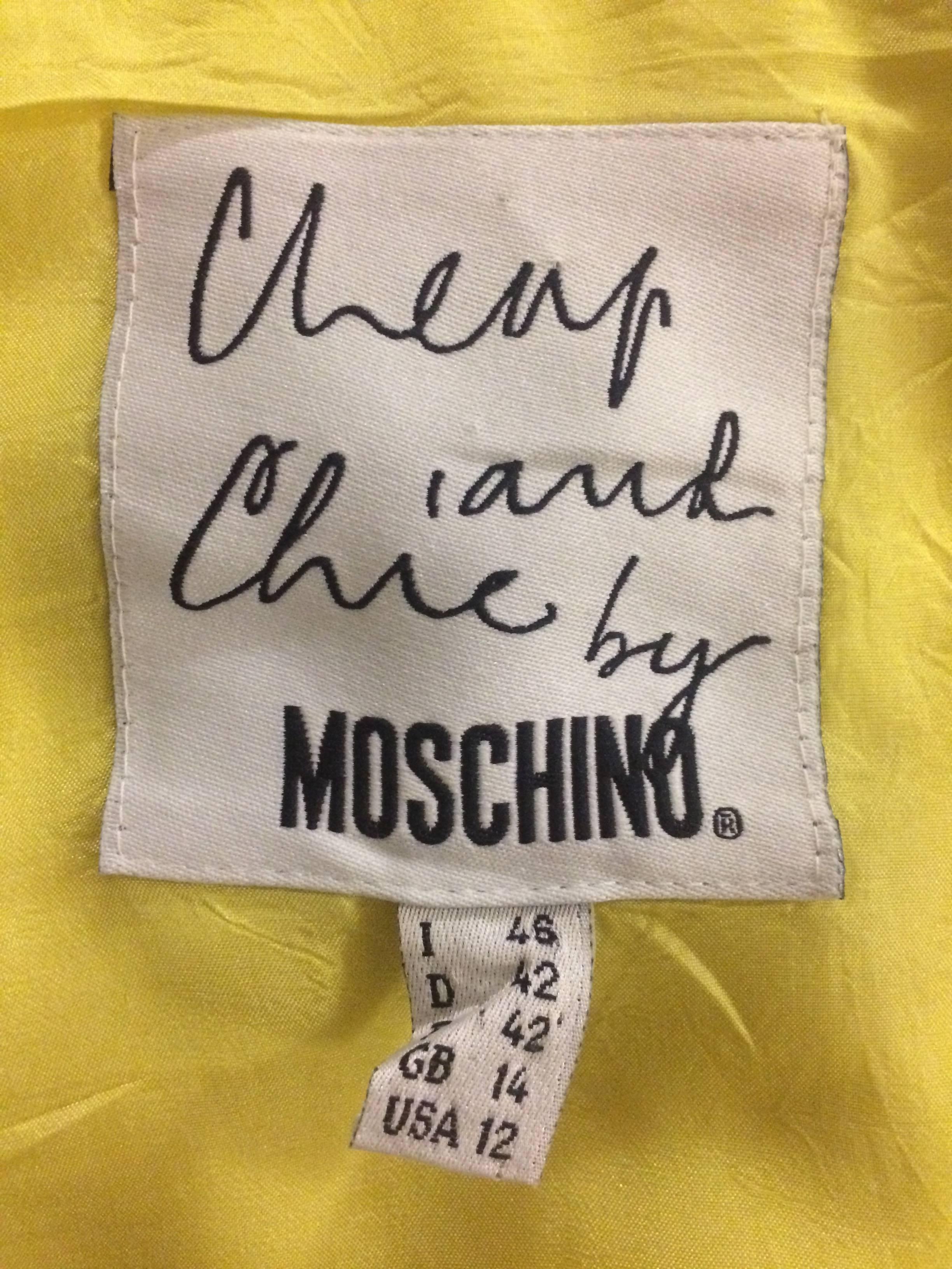 Moschino Cheap & Chic 1990s Yellow Moire Wood Grain Pattern Shift Dress In Excellent Condition In San Francisco, CA