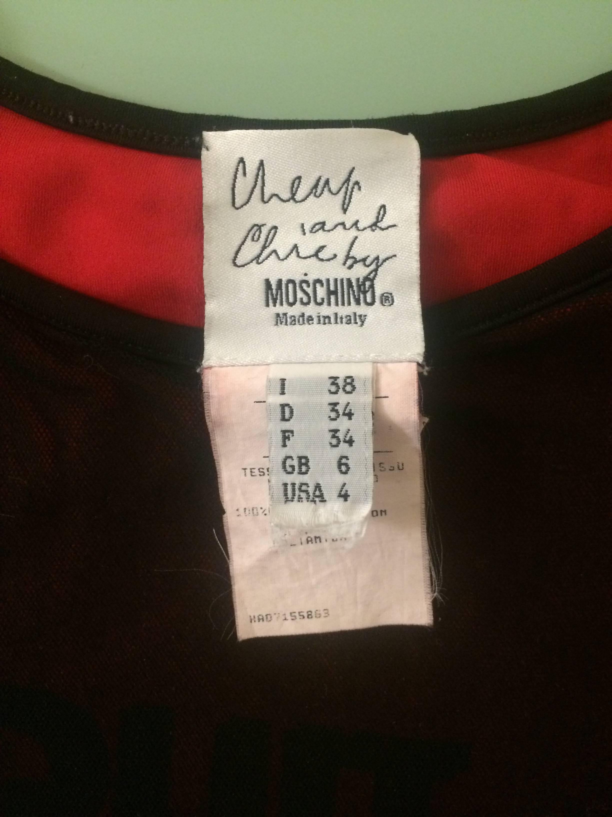 Moschino Cheap and Chic Black Red Mesh Quit Staring at My T-Shirt Blur Top 1990s In Excellent Condition In San Francisco, CA