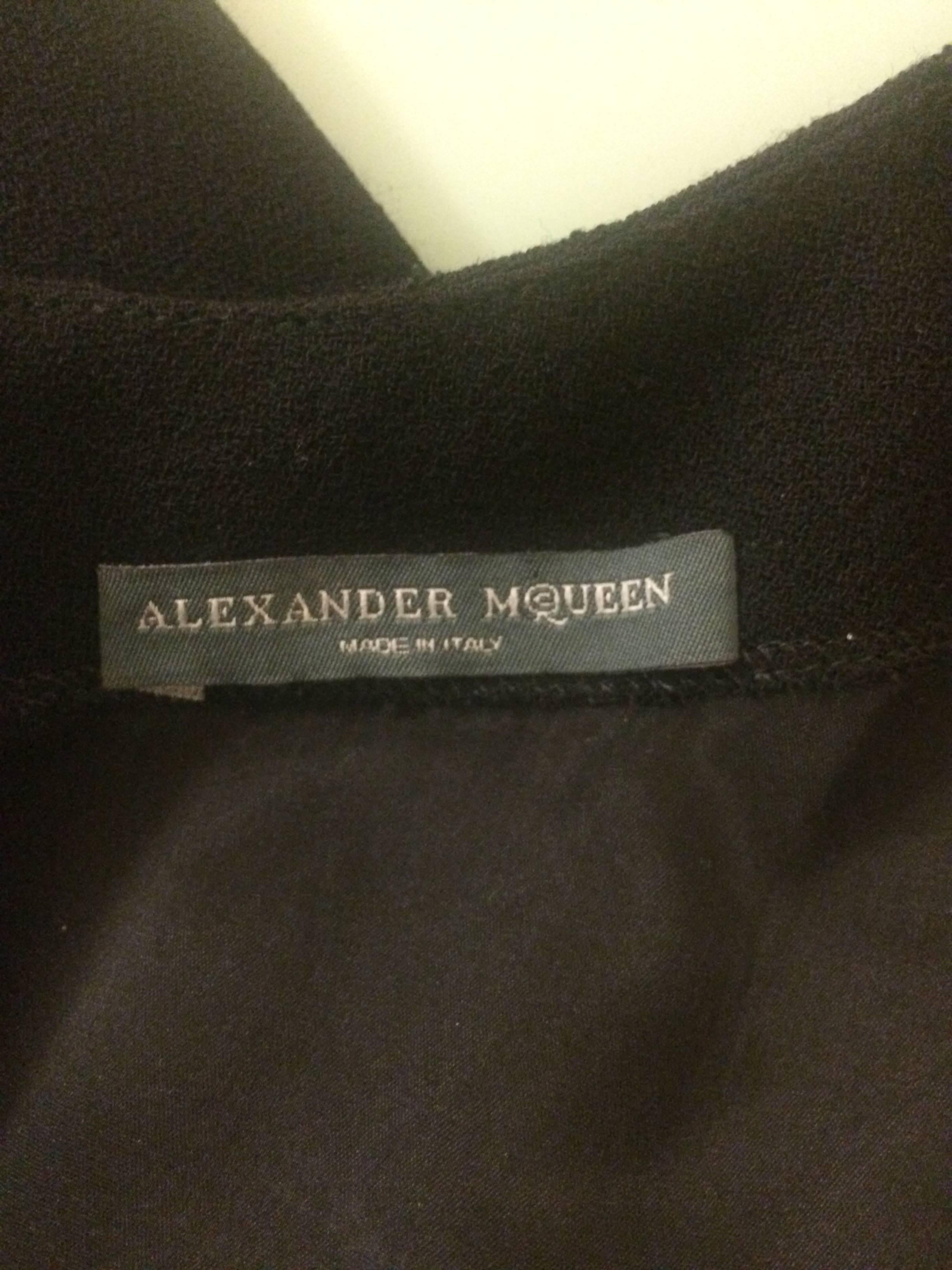 Alexander McQueen Black Pieced Flare Midi Dress with White Stitch Details, 2004  In Good Condition In San Francisco, CA