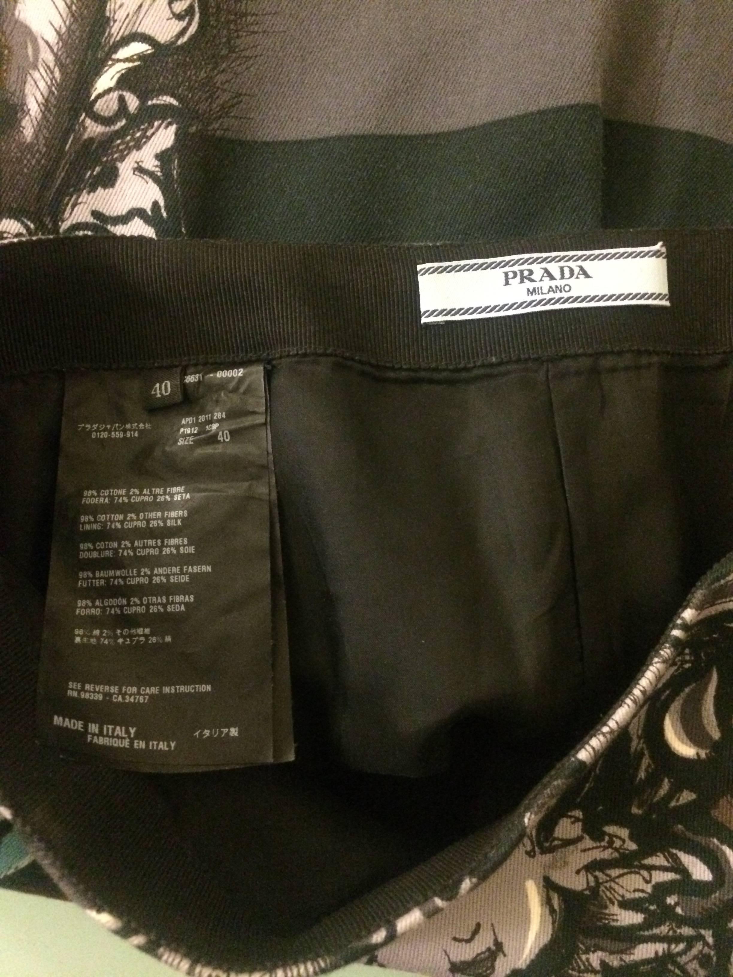 Prada Black and Charcoal Stripe Monkey Pencil Skirt In Excellent Condition In San Francisco, CA
