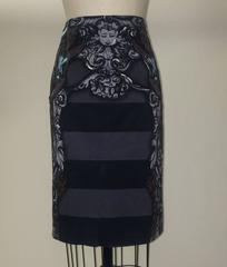 Prada Black and Charcoal Stripe Monkey Pencil Skirt