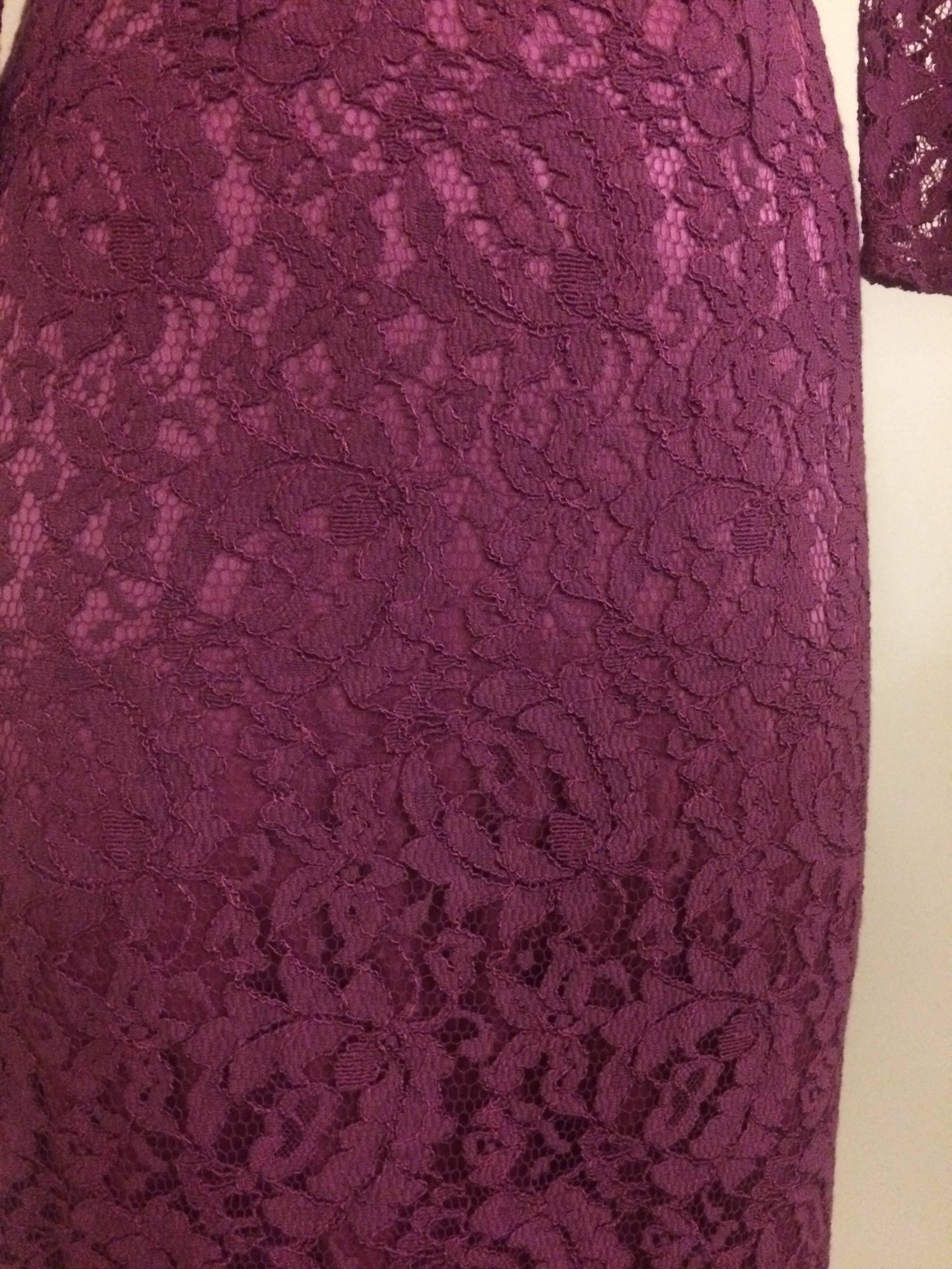 Women's Dolce & Gabbana Purple Iced Plum Lace Pencil Dress with Silk Slip