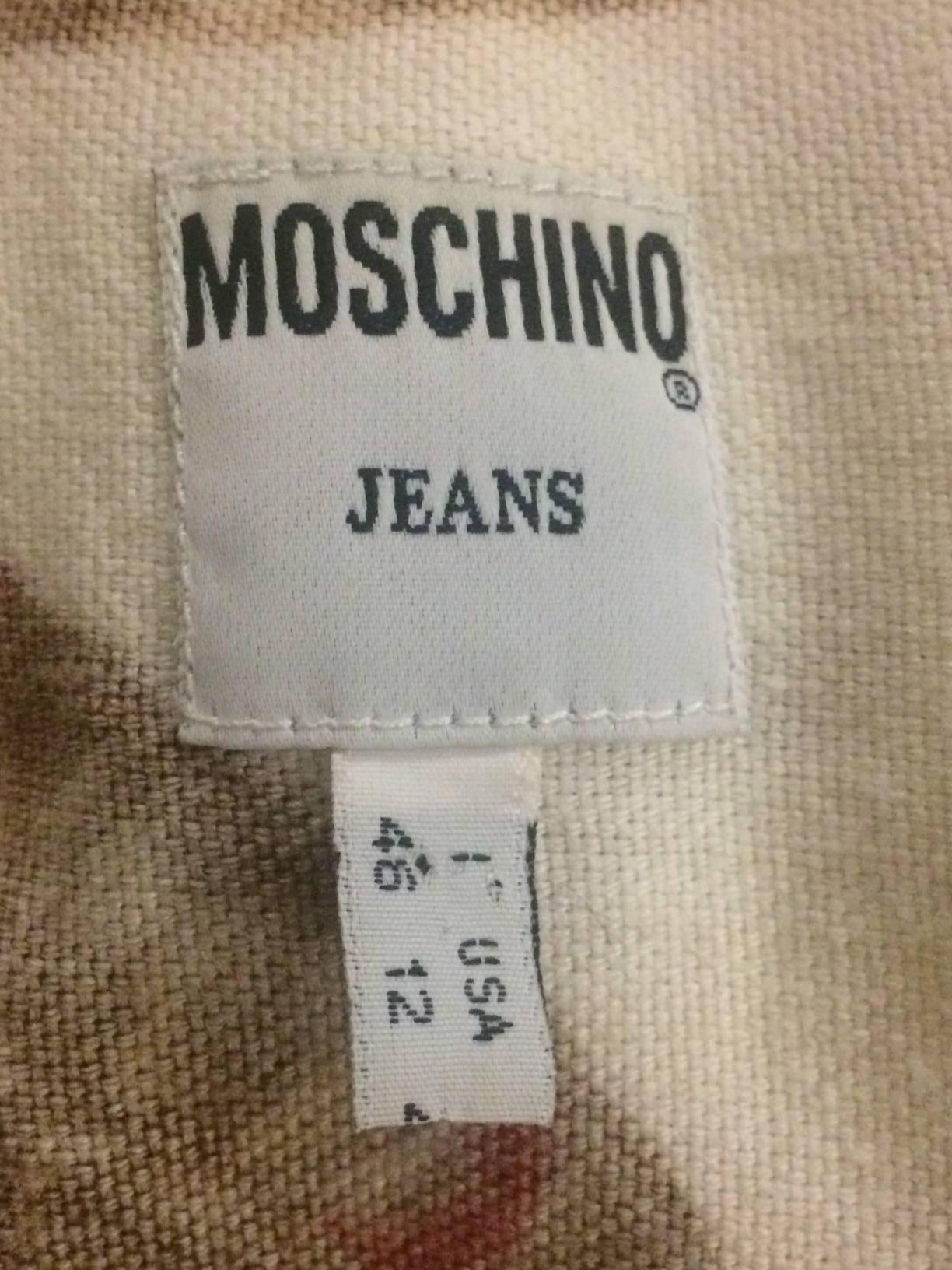 Beige Moschino Jeans Linen Blend Pizza Chianti and Italy Shift Dress, 1980s 