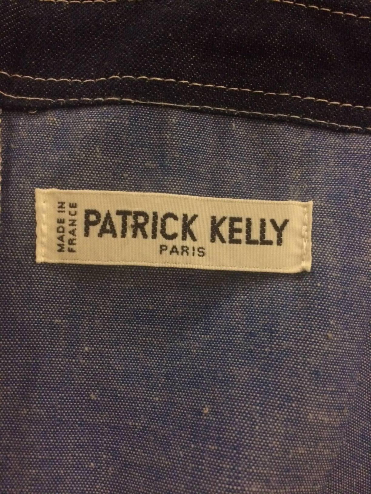 Black Patrick Kelly Dark Blue Denim Strapless Tiered Ruffle Skirt Sun Dress, 1980s 