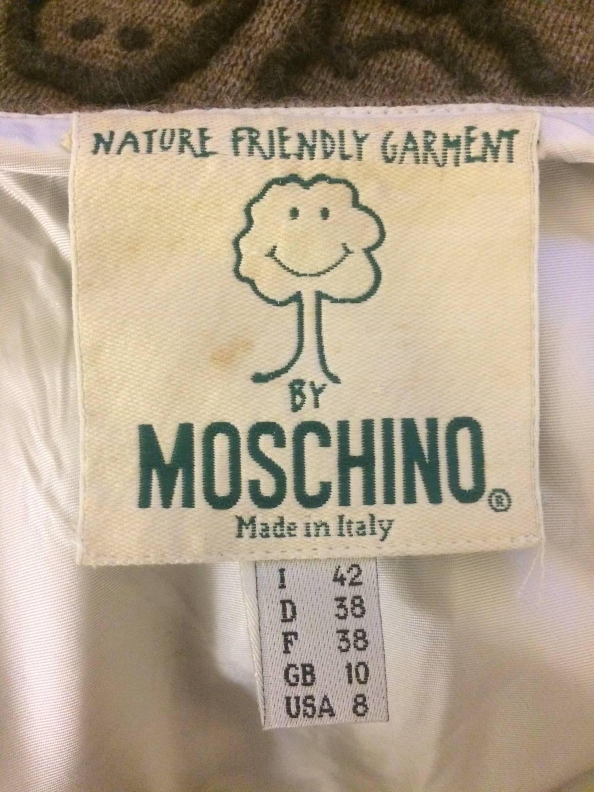 Black Moschino 1994 EcoCouture Smiley Face Tree Pencil Skirt in Brown Knit 