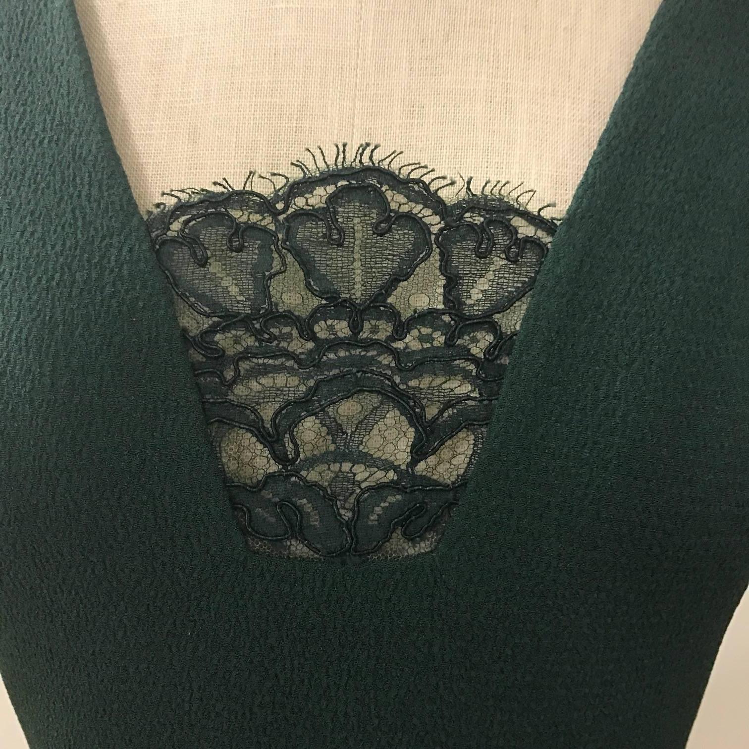 Black Alexander McQueen New Dark Green Lace Detail Sleeveless Silk Gown 