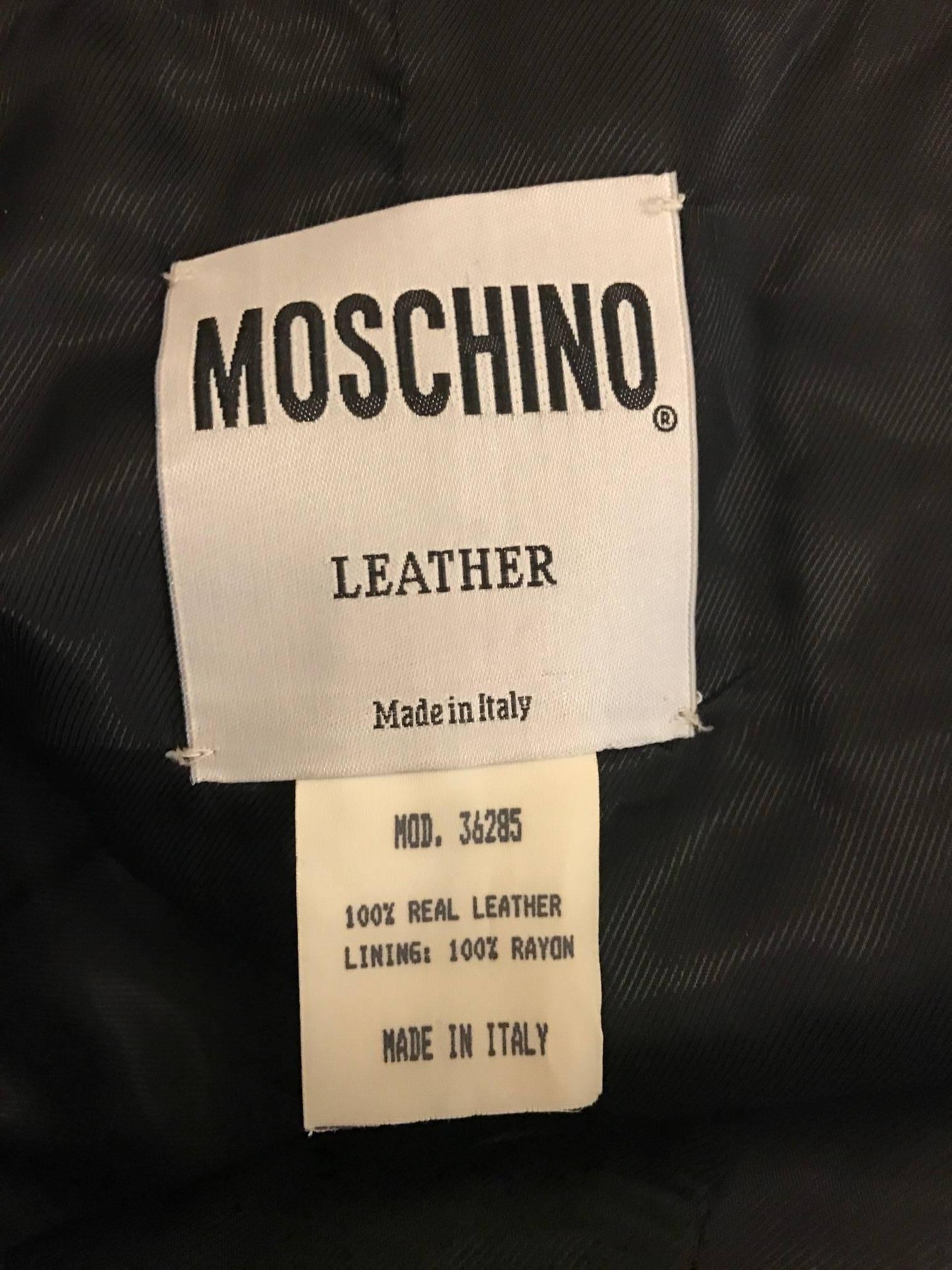 Moschino Vintage 1980s Black Leather Mini Skirt with Red Yellow Green Zippers 2