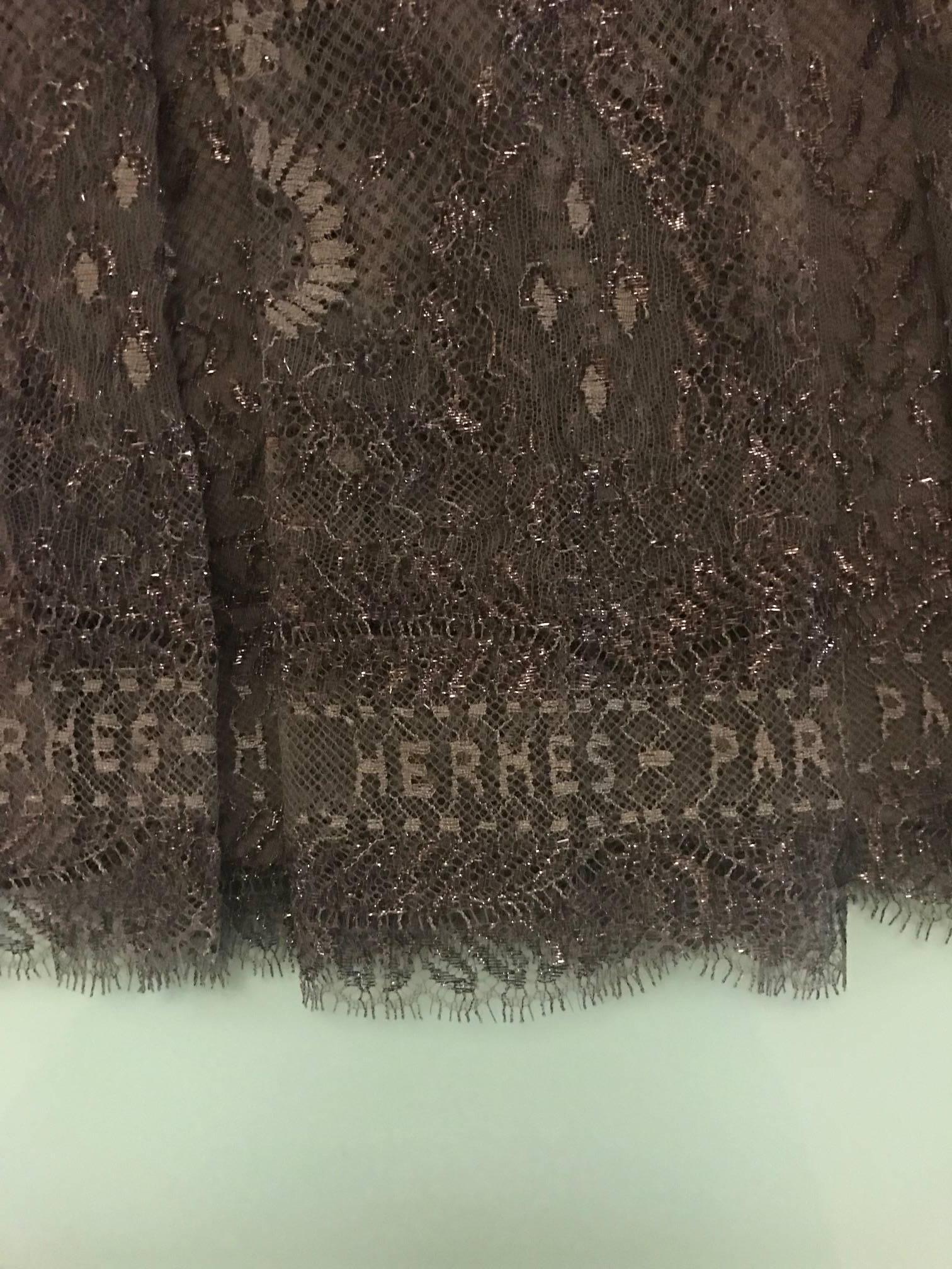 New Hermes Chocolate Brown Metallic Lace H Logo Skirt, 2006  In New Condition In San Francisco, CA