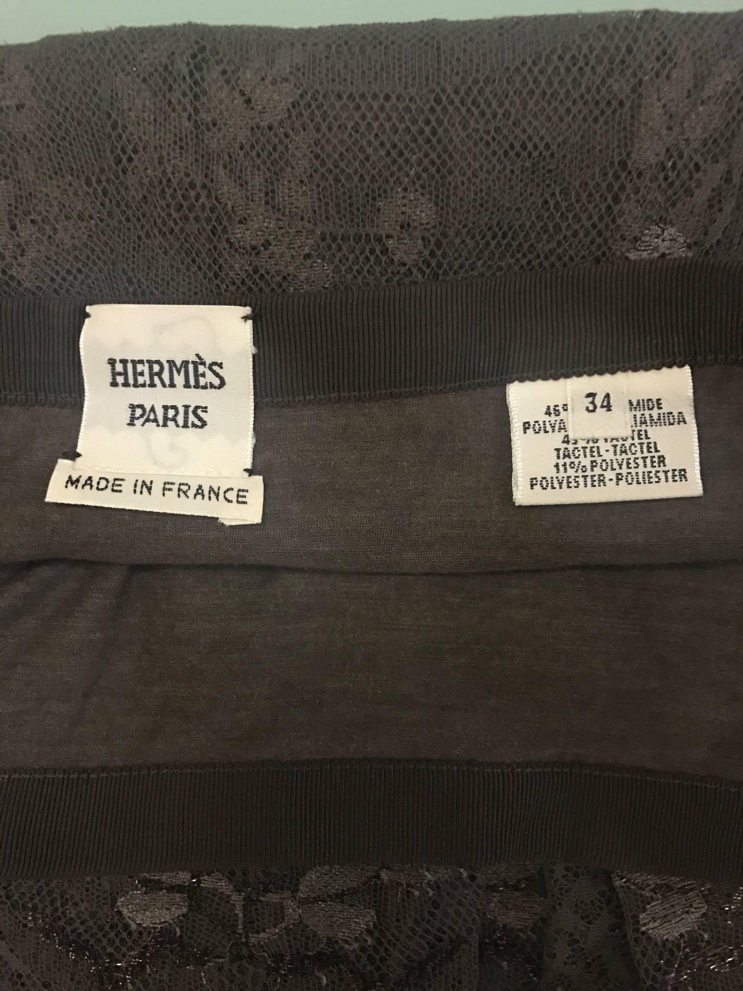 New Hermes Chocolate Brown Metallic Lace H Logo Skirt, 2006  2