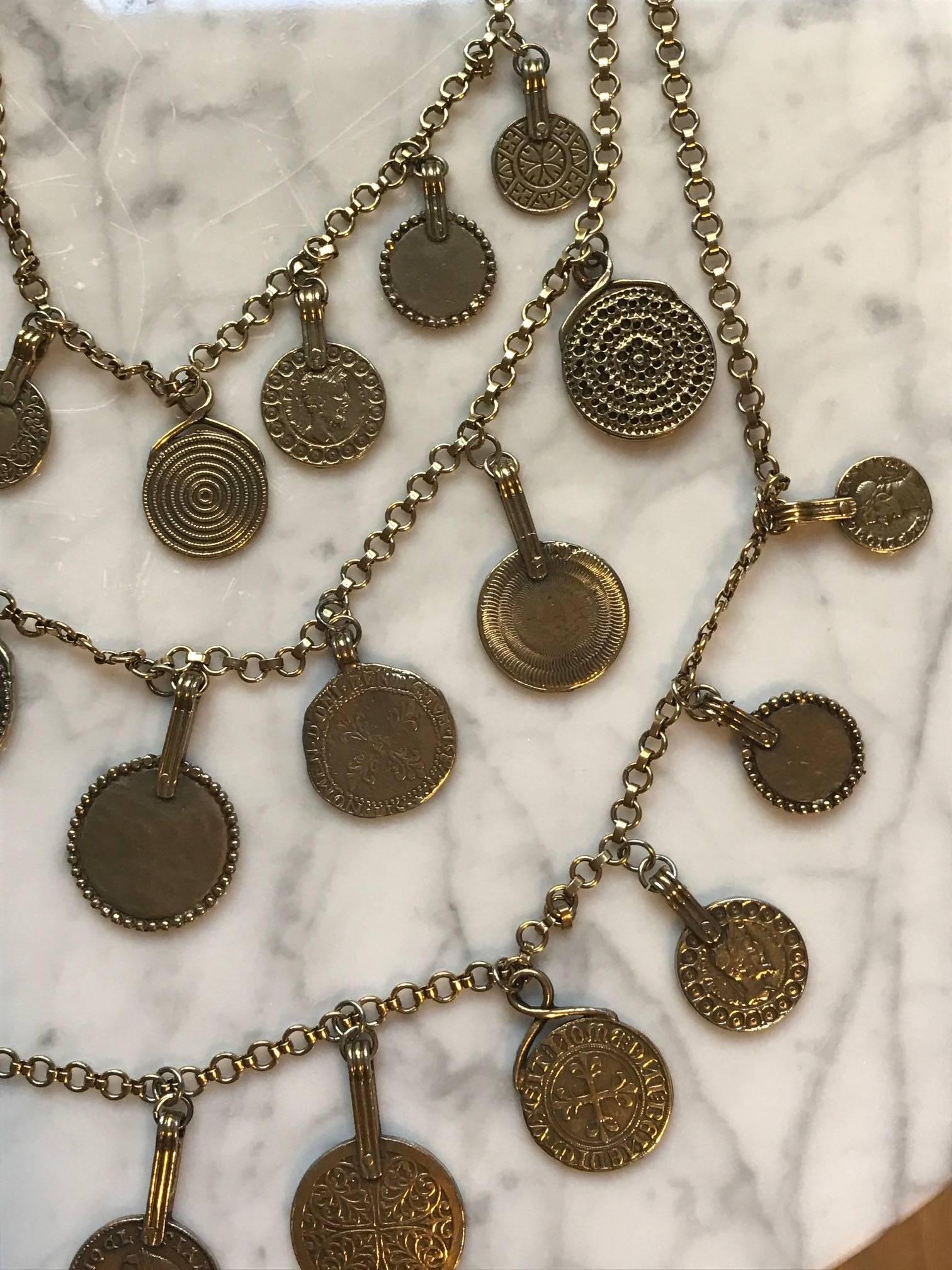 Women's Yves Saint Laurent Vintage 1977 Gypsy Coin Medallion Charm Chain Necklace