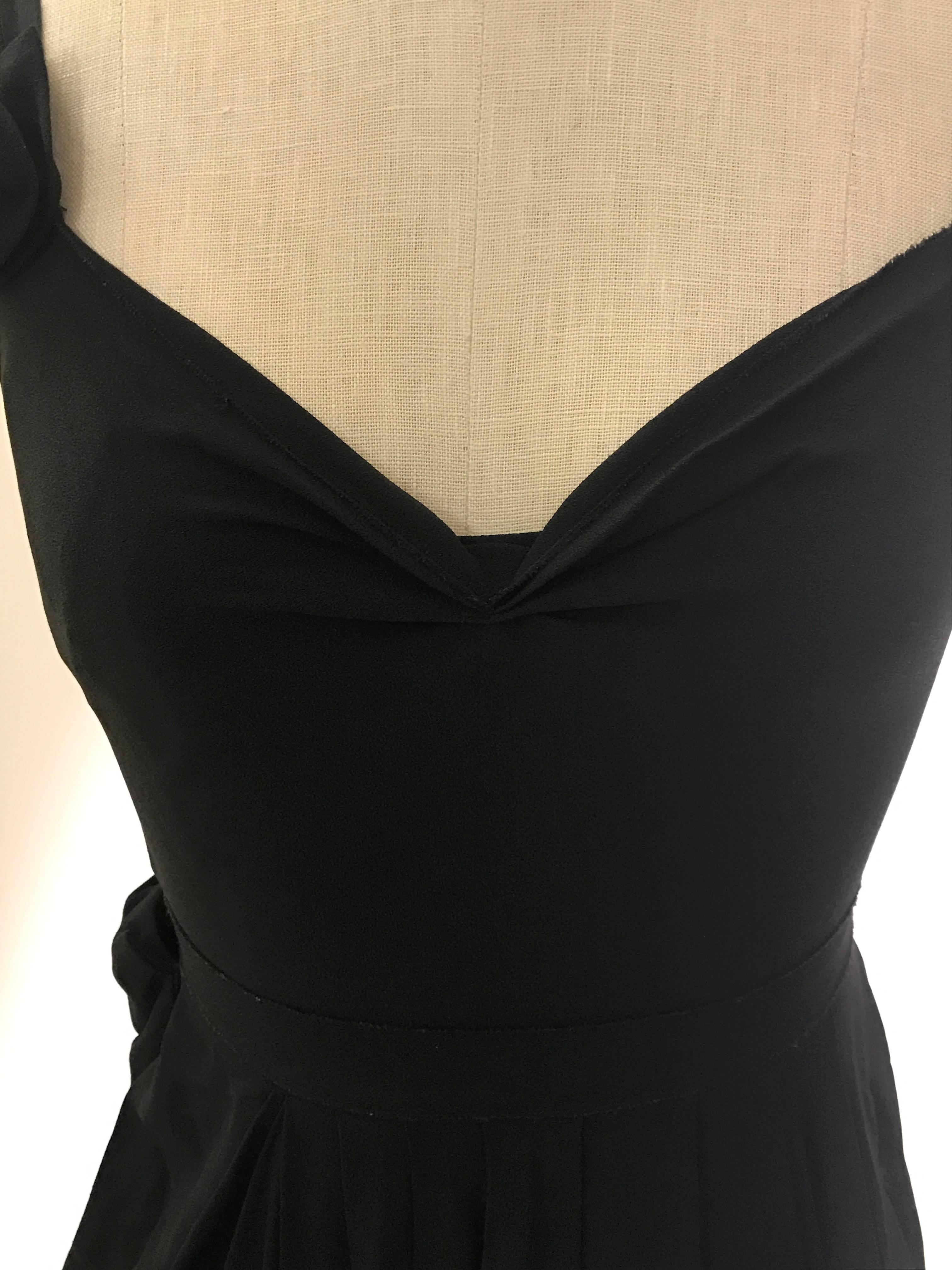 Women's Prada Black Asymmetrical Drape Skirt Sleeveless Dress Bow and Rosette Detail