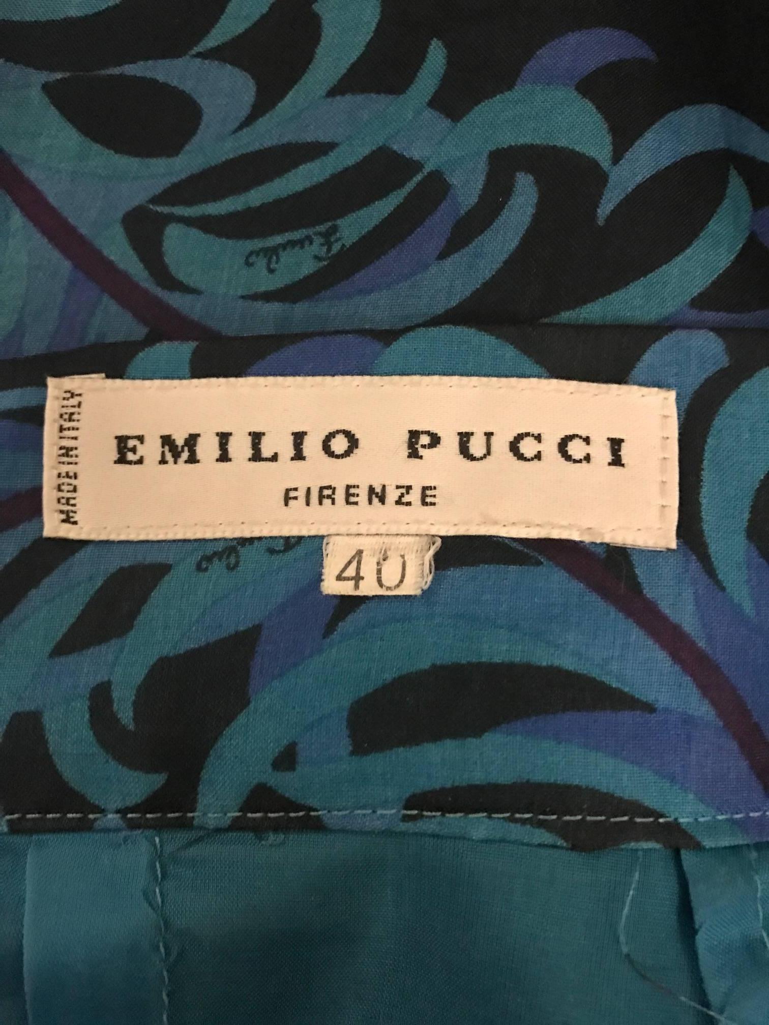 Noir Emilio Pucci - Mini-jupe en soie noire, magenta et bleue imprimée de plumes en vente