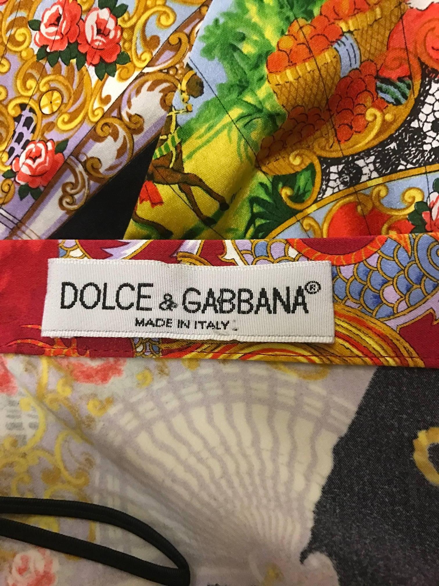 Dolce & Gabbana 1999 Chinese Inspired Dragon and Fan Print Wiggle Maxi Skirt 1
