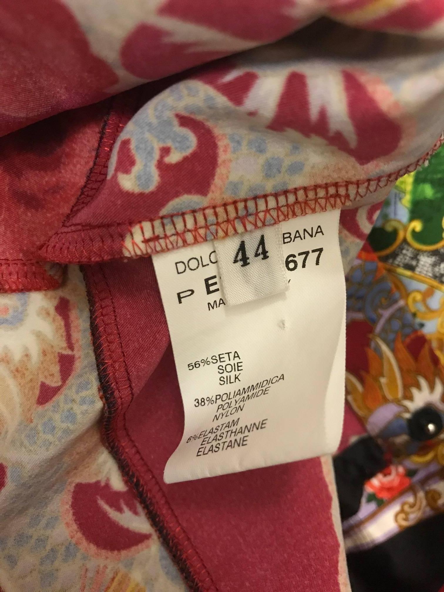 Dolce & Gabbana 1999 Chinese Inspired Dragon and Fan Print Wiggle Maxi Skirt 2