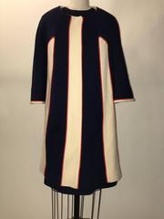 Lilli Ann 1960s Cream and Navy Color Block Knit Swing Coat and Shift Dress Set