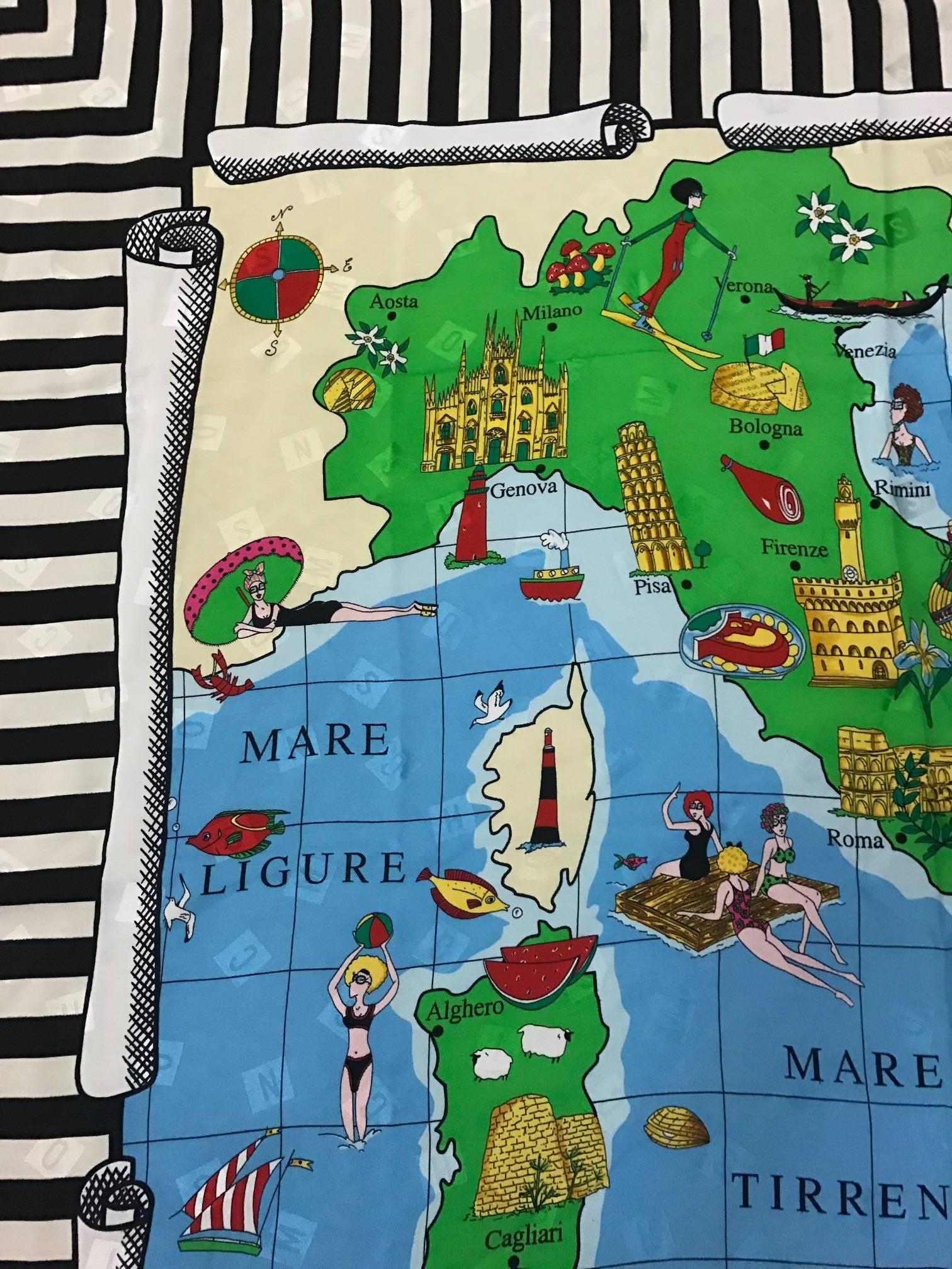 Moschino 1990s Italia Map of Italy Souvenir Style Silk Scarf In Excellent Condition In San Francisco, CA