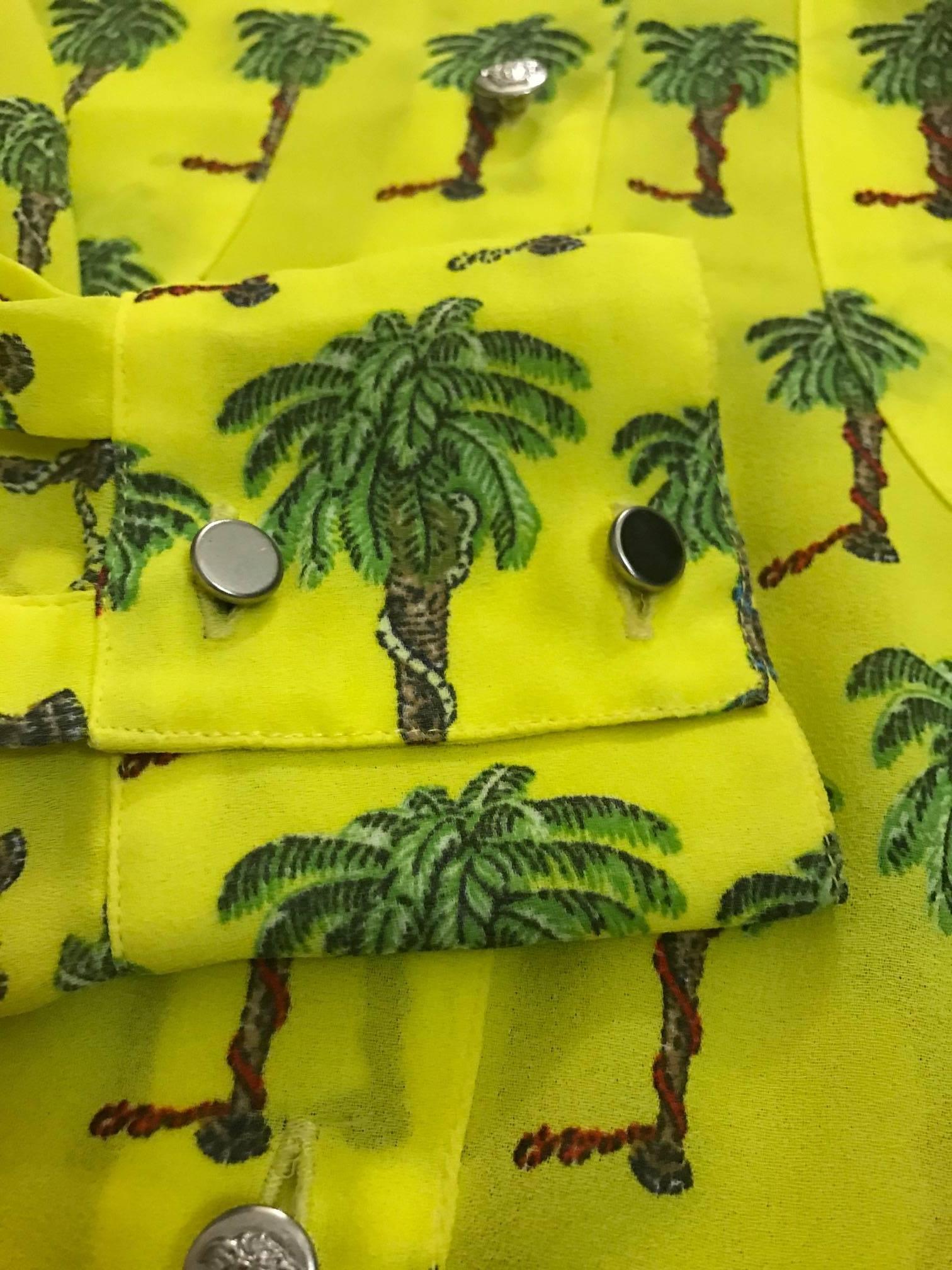 Women's Versace Jeans Couture 1990s Yellow Palm Tree Print Blouse Shirt