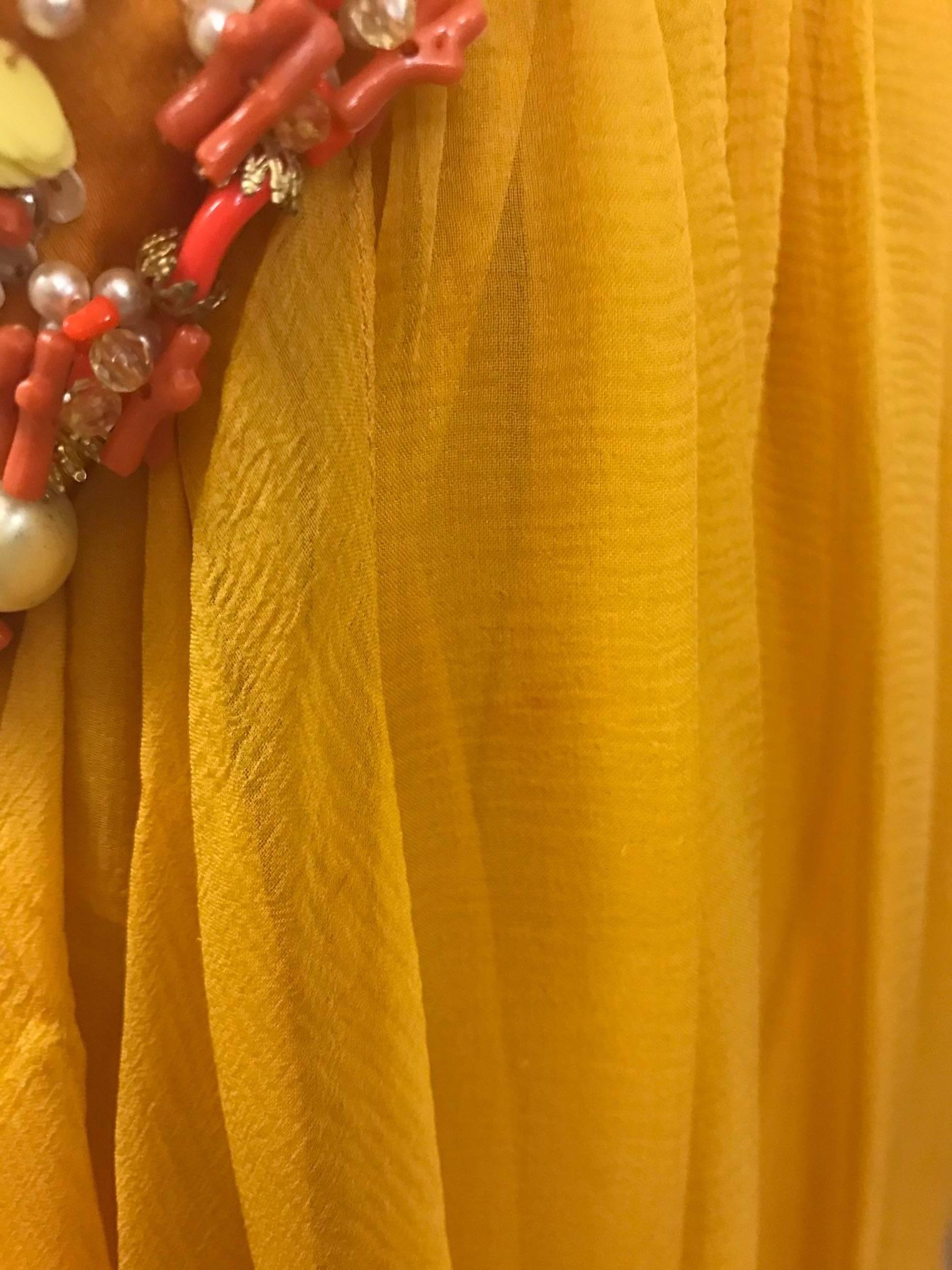 Brown Christian Dior Resort Runway Marigold Yellow Orange Beaded Chiffon Gown, 2009 
