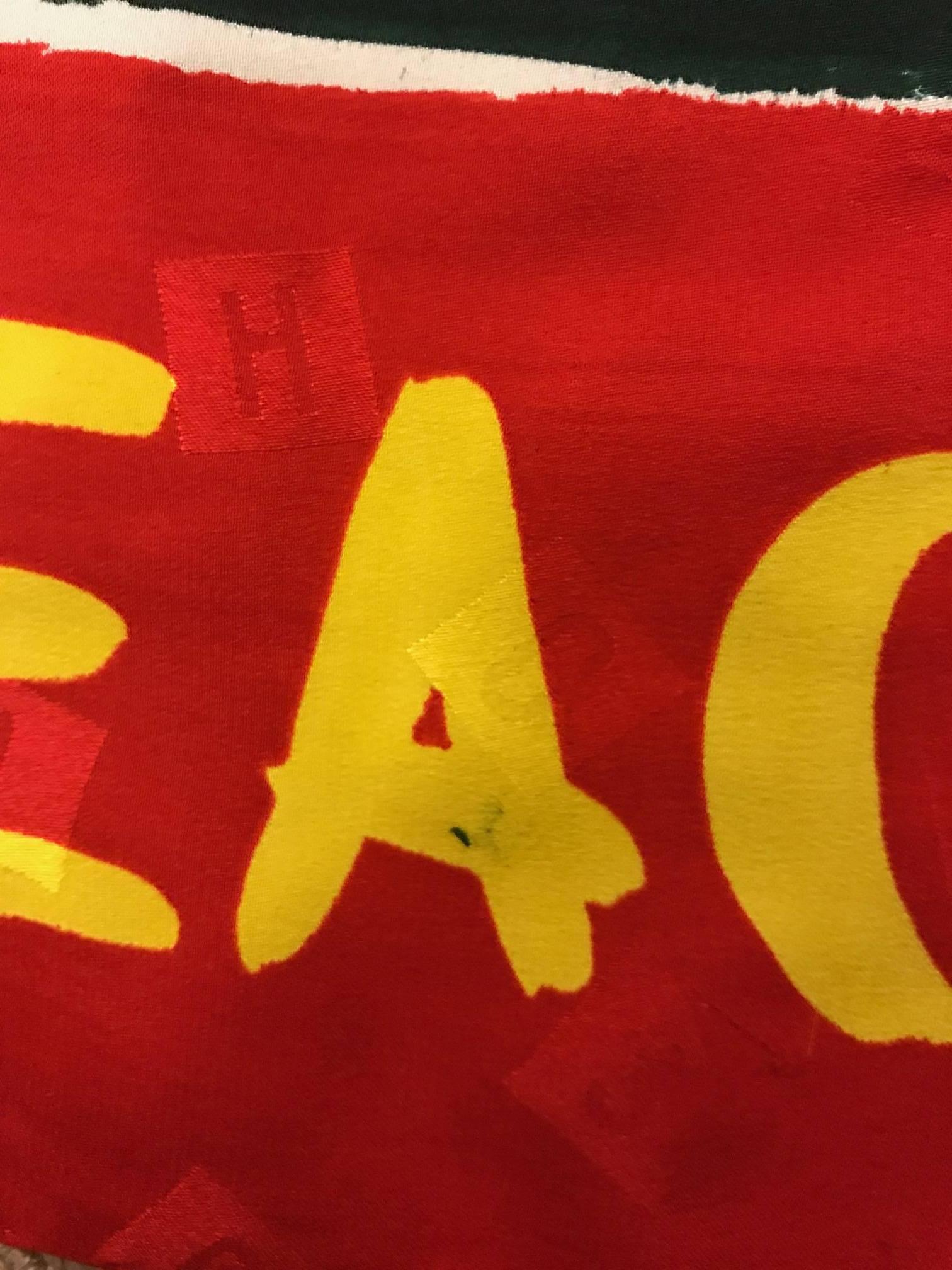 Moschino Vintage 1980s The Peace Goes On Red Silk Dove Olive Branch Scarf 1