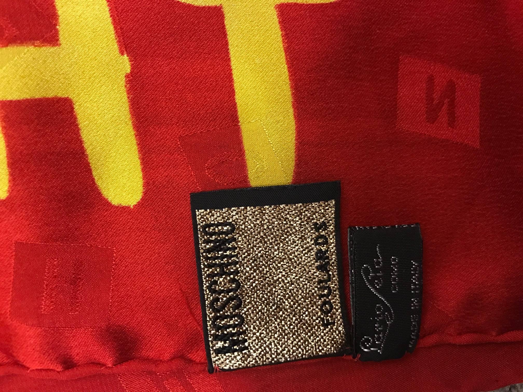 Moschino Vintage 1980s The Peace Goes On Red Silk Dove Olive Branch Scarf In Good Condition In San Francisco, CA