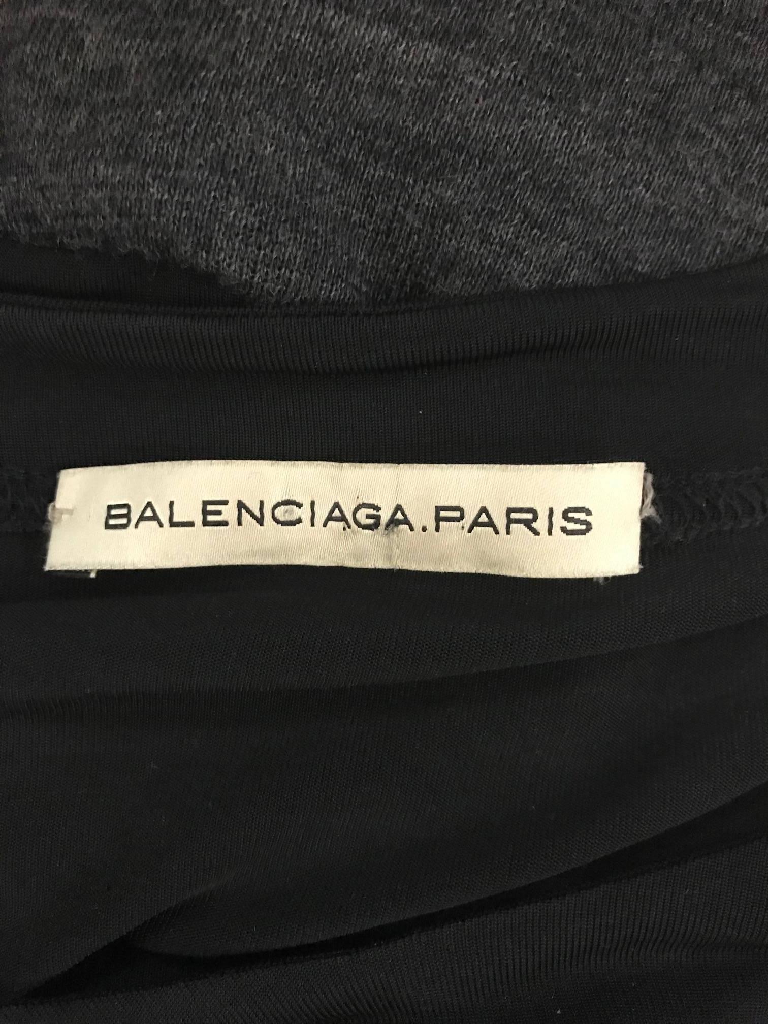 Balenciaga 2004 Ballet Warm Up Inspired Black Jersey Long Sleeve Faux Wrap Dress In Excellent Condition In San Francisco, CA