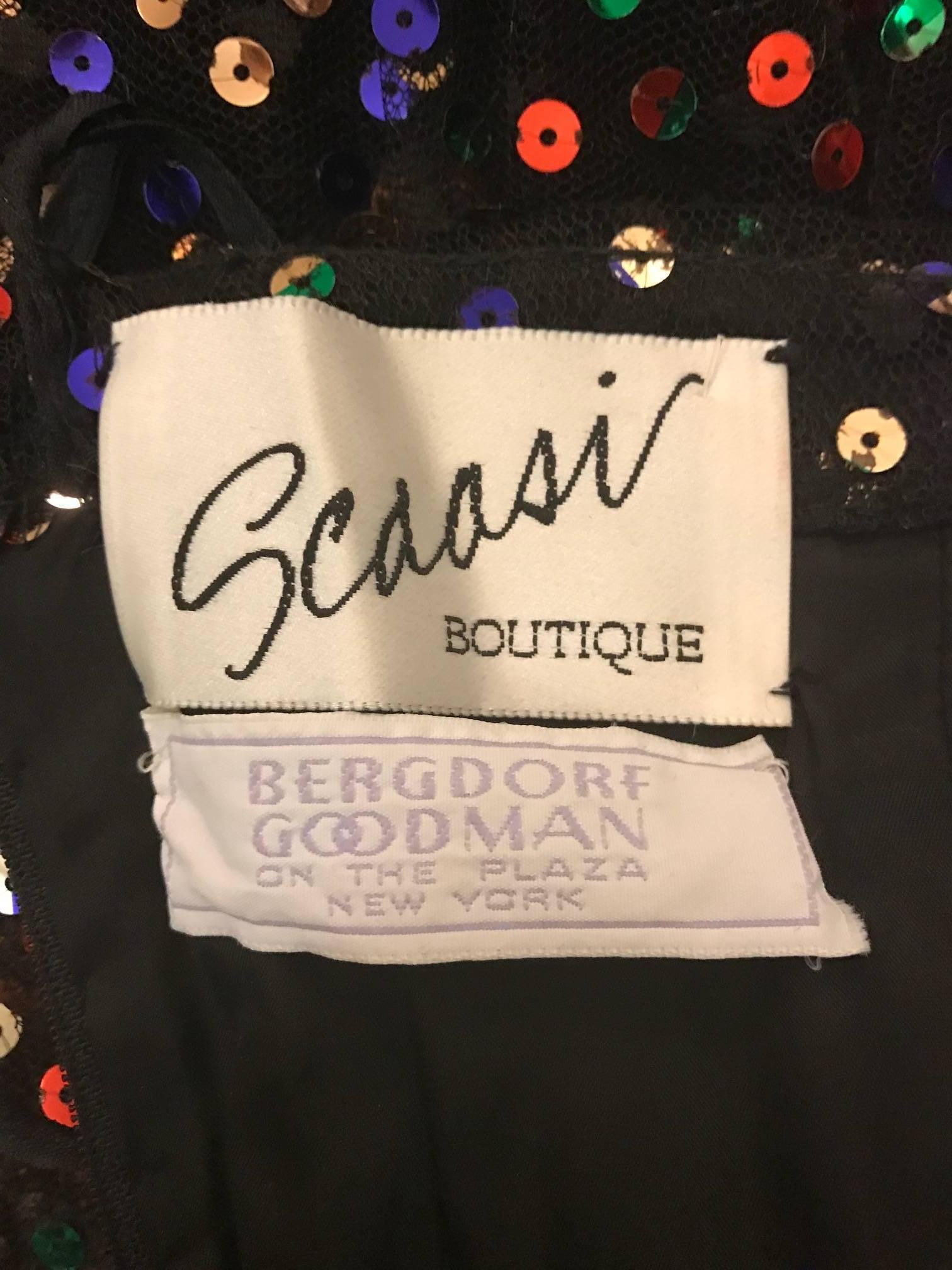 Scaasi Boutique for Bergdorf Goodman Black Strapless Sequin Tulle Gown, 1980s  1