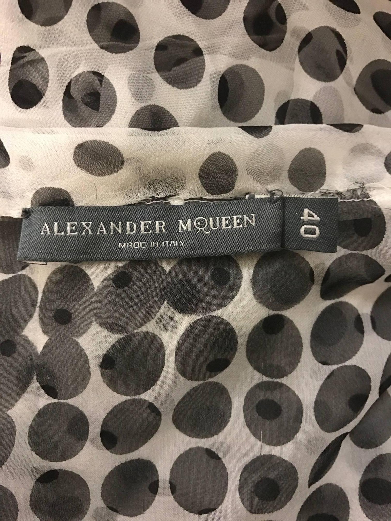 Alexander McQueen 2007 Bow Neck and Sleeve Black and White Silk Polka Dot Blouse In Good Condition In San Francisco, CA