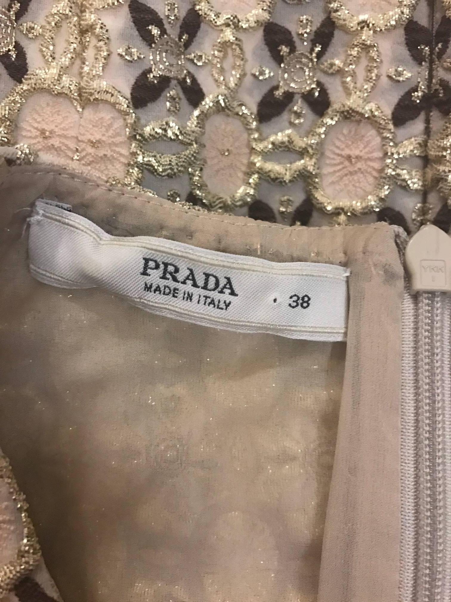 Brown Prada Gold Beige and Pink Patterned Sleeveless Shell Top