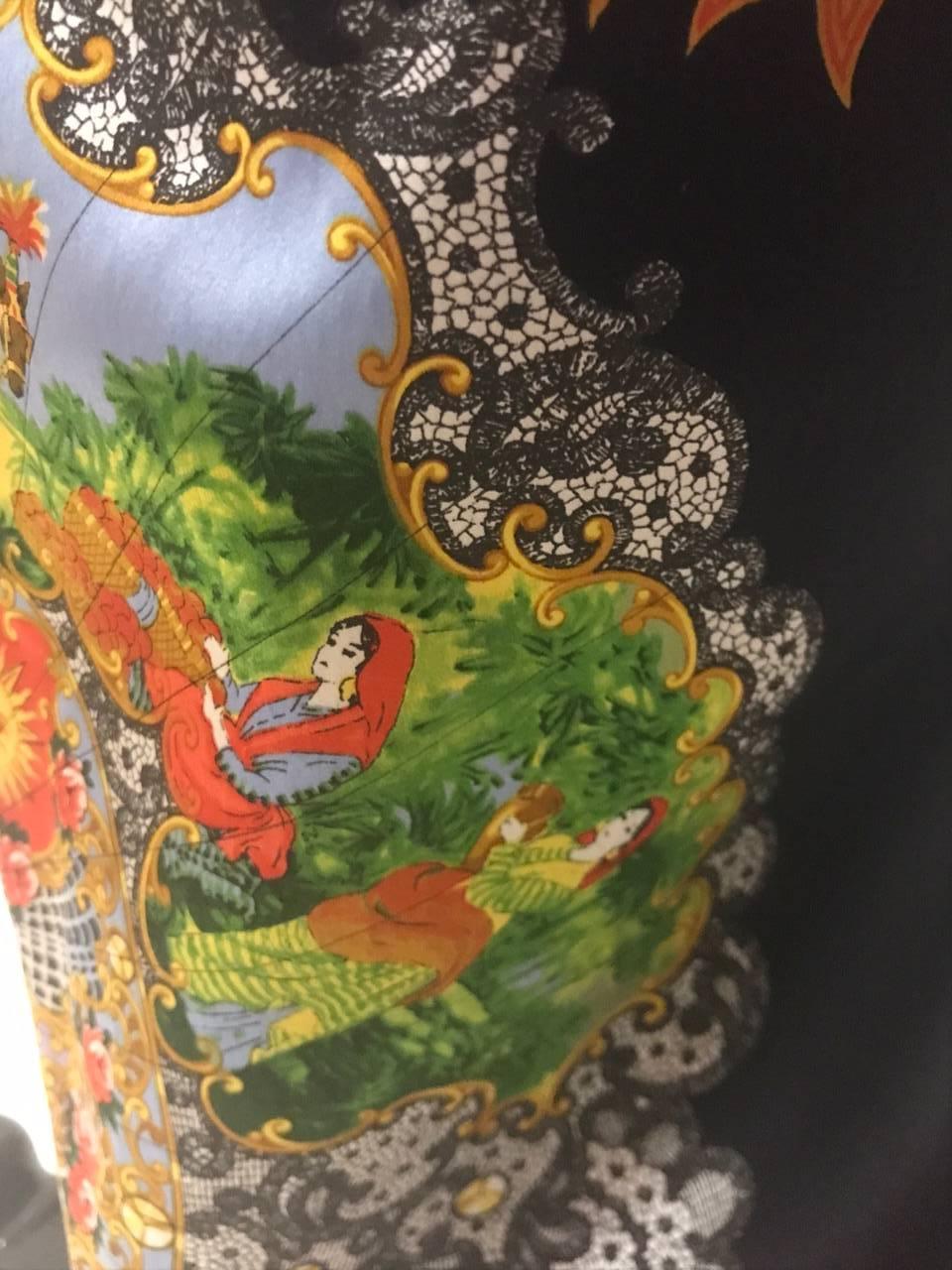 Women's Dolce & Gabbana 1999 Chinese Inspired Dragon and Fan Print Wiggle Maxi Skirt