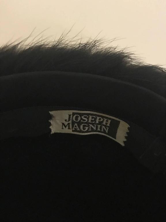 Women's Joseph Magnin Black Fox Fur Felt Pill Box Hat, 1960s 