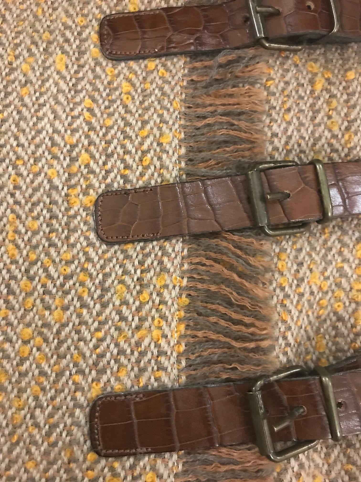 Alexander McQueen 2005 Brown and Orange Tweed Buckle and Safety Pin Midi Skirt In Excellent Condition In San Francisco, CA