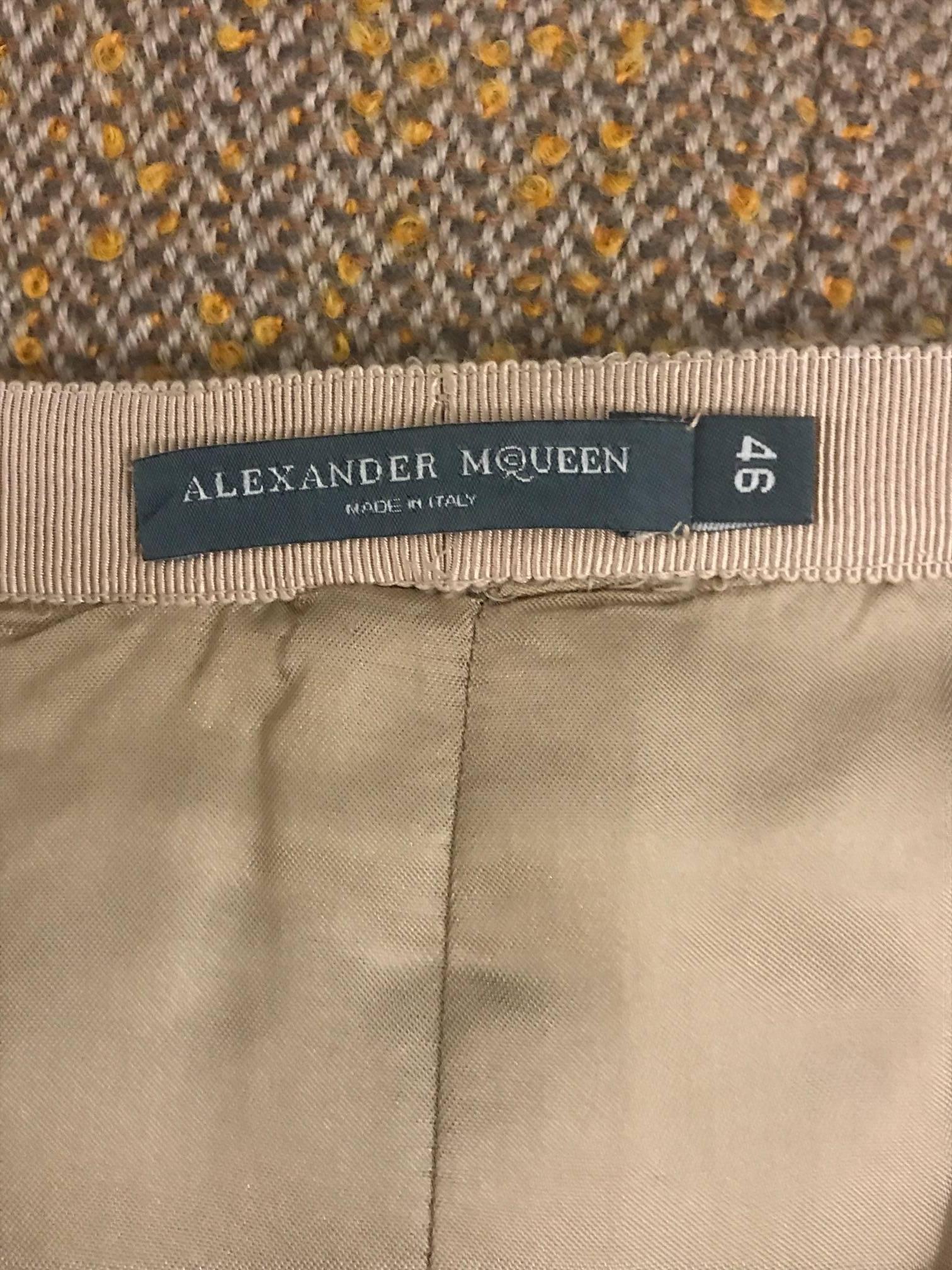 Alexander McQueen 2005 Brown and Orange Tweed Buckle and Safety Pin Midi Skirt 1
